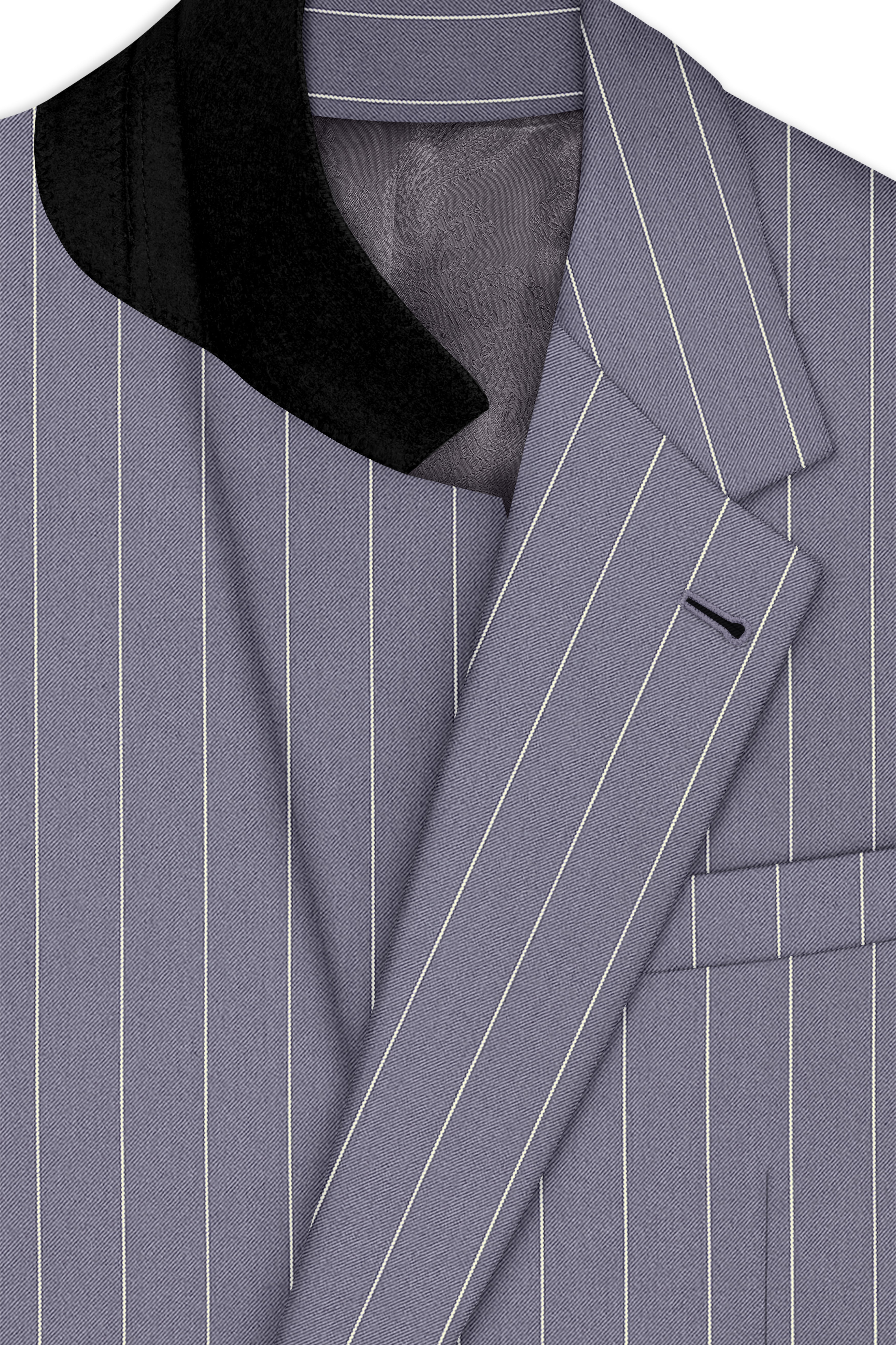 Regent-Mobster Gray And Bright White Chalk Striped Wool Rich Slight Stretch Single Breasted Blazer