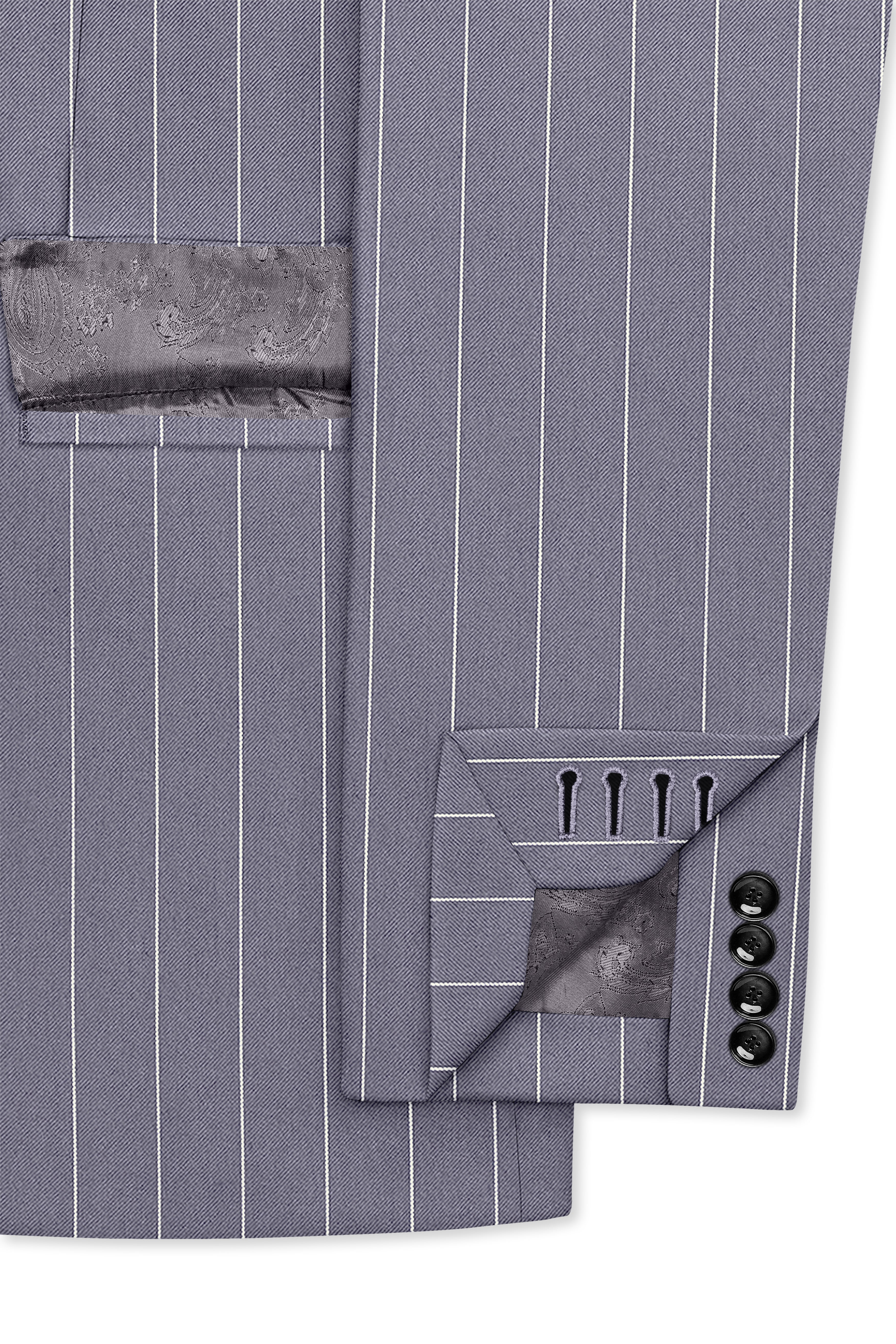 Regent-Mobster Gray And Bright White Chalk Striped Wool Rich Slight Stretch Single Breasted Blazer