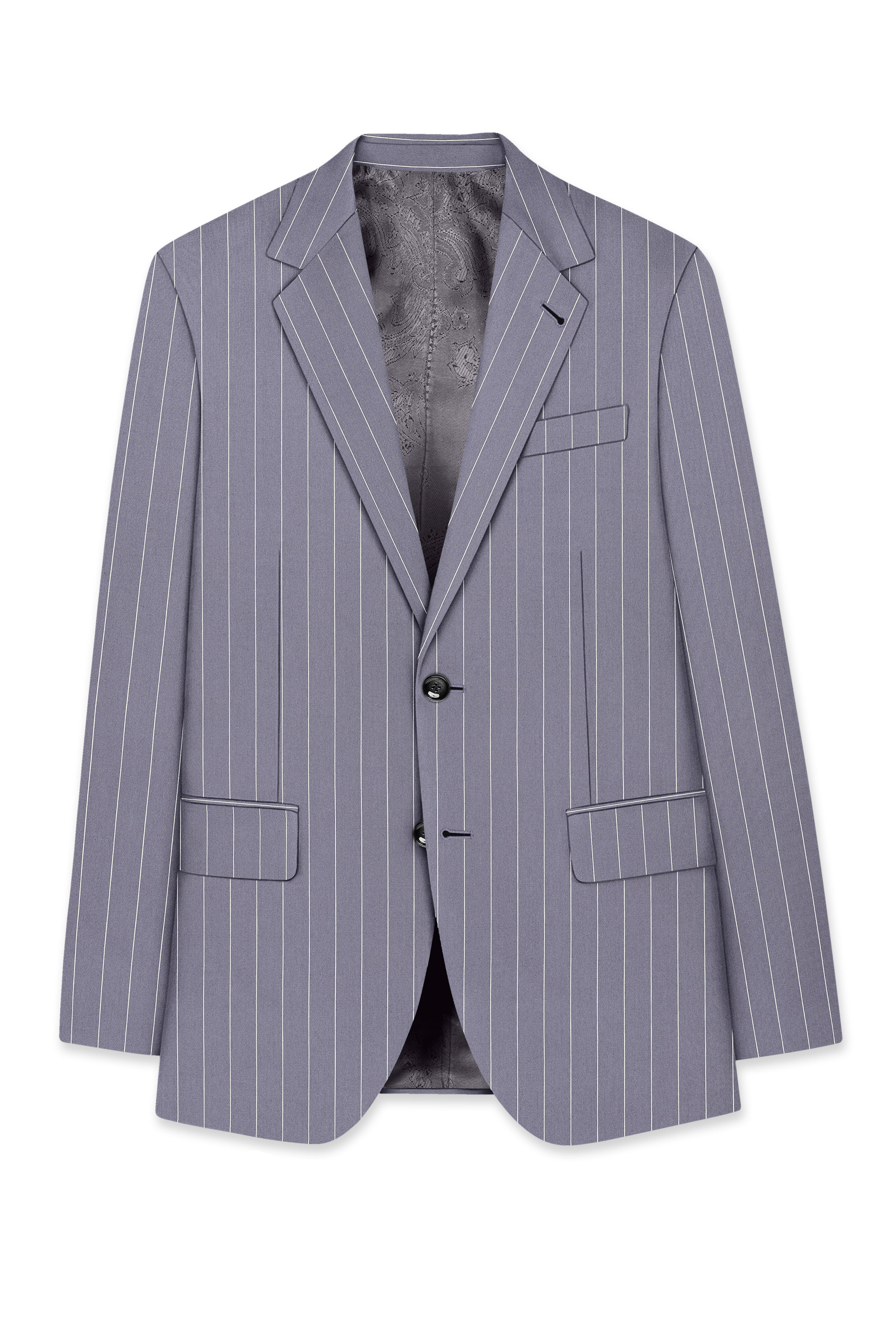 Regent-Mobster Gray And Bright White Chalk Striped Wool Rich Slight Stretch Single Breasted Blazer