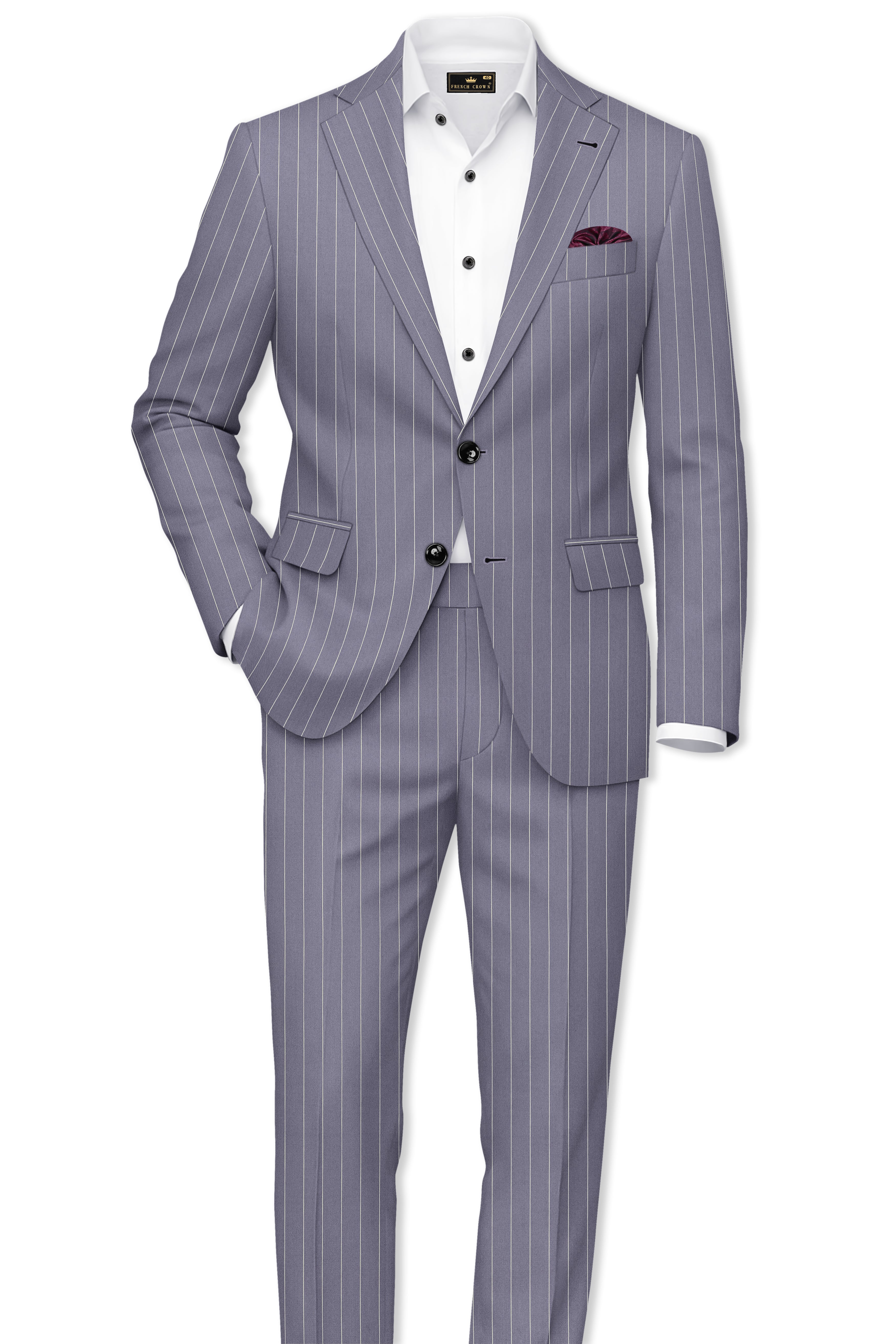 Regent-Mobster Gray And Bright White Chalk Striped Wool Rich Slight Stretch Single Breasted Blazer