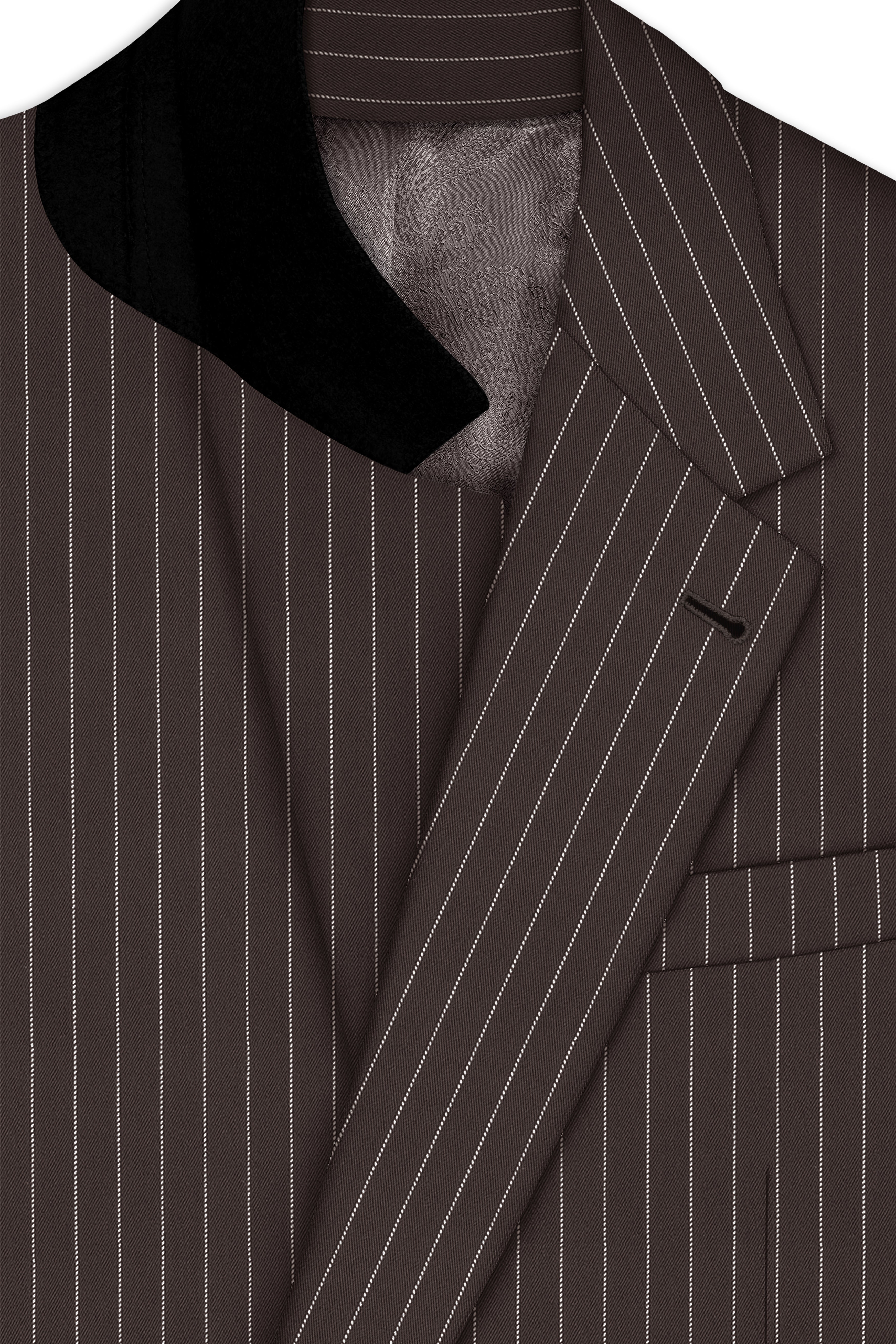 Sovereign-Umber Brown And Bright White Chalk Striped Wool Rich Slight Stretch Single Breasted Blazer