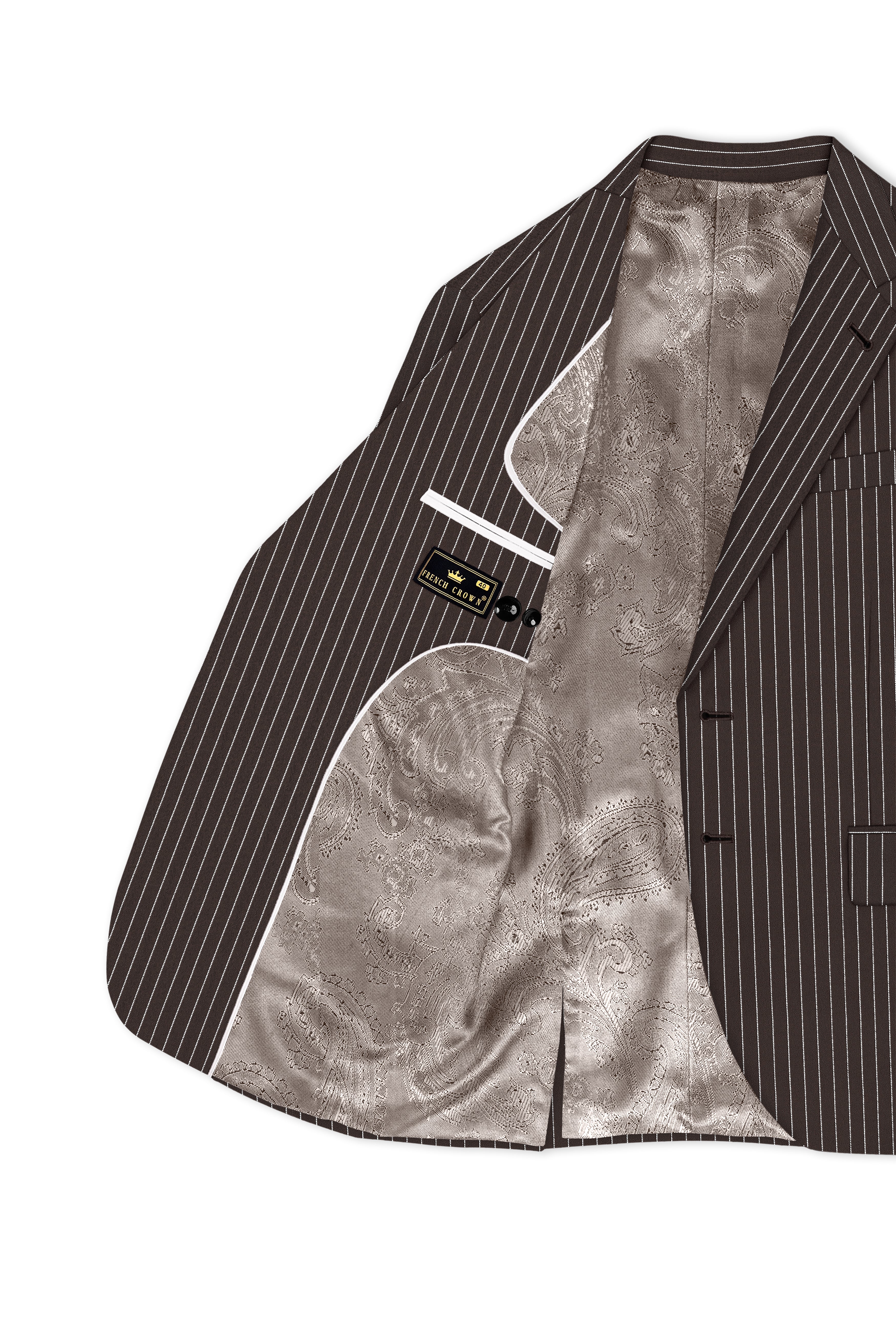 Sovereign-Umber Brown And Bright White Chalk Striped Wool Rich Slight Stretch Single Breasted Blazer