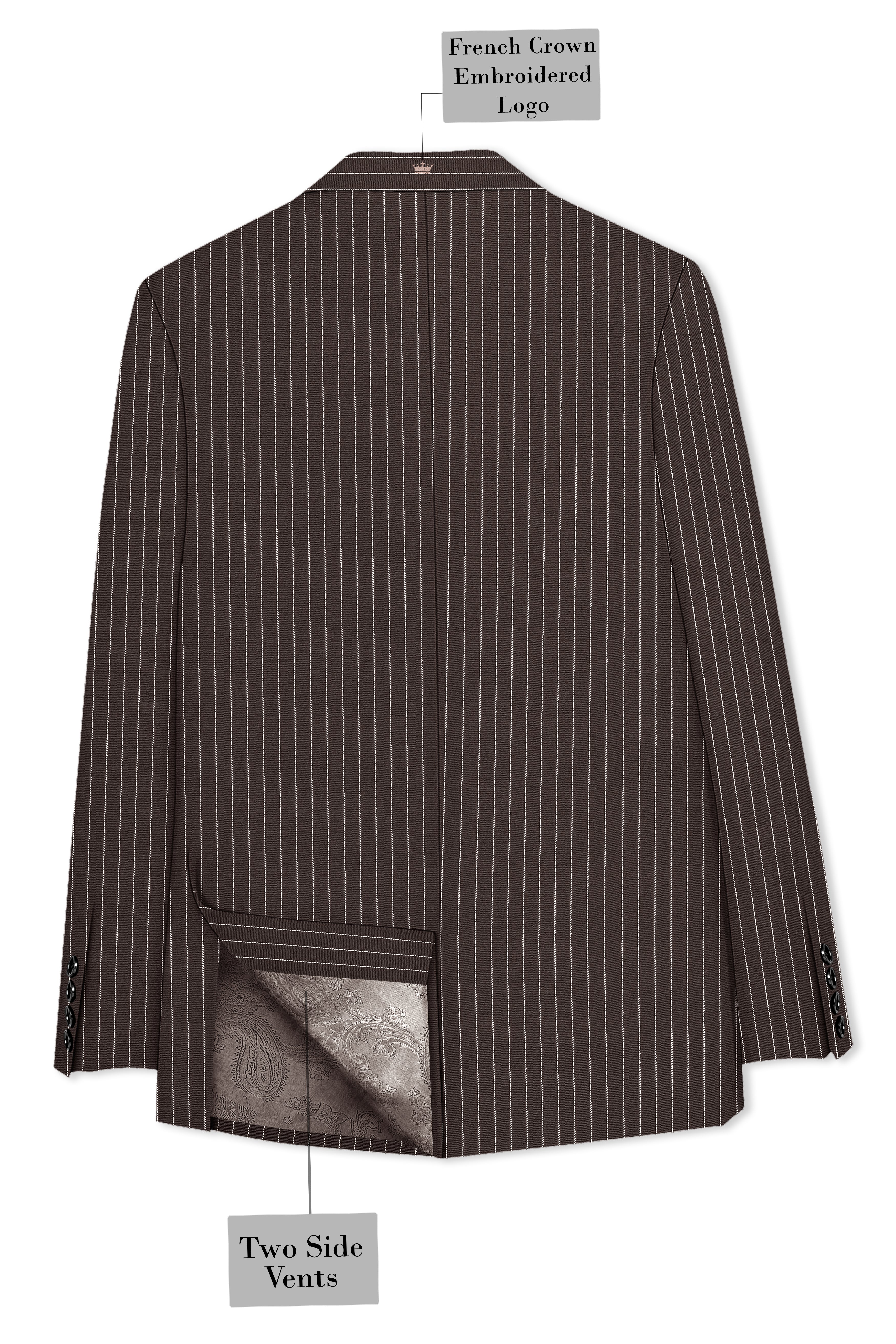 Sovereign-Umber Brown And Bright White Chalk Striped Wool Rich Slight Stretch Single Breasted Blazer