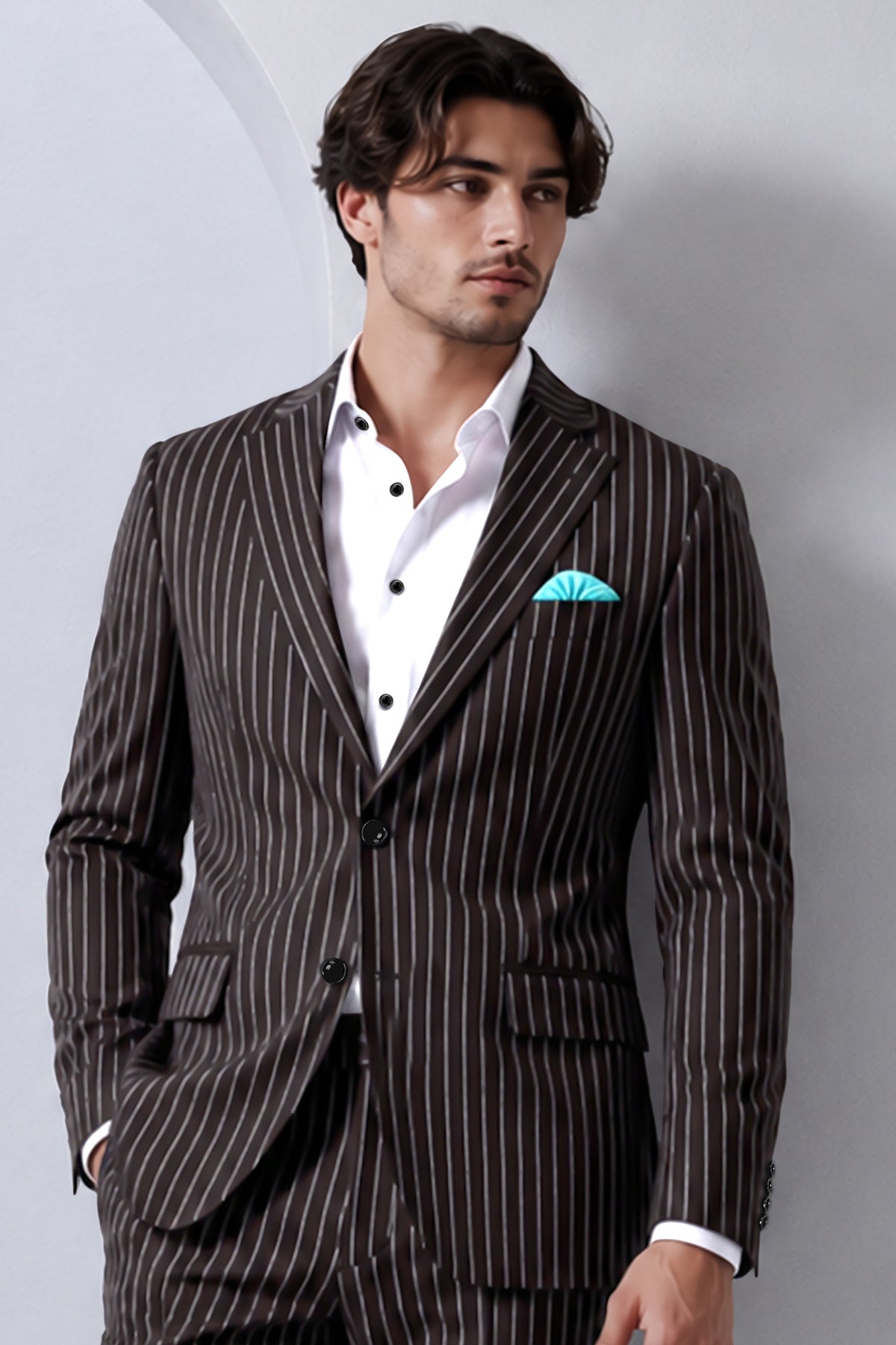 Volt-Thunder Brown Herringbone Striped Wool Rich Slight Stretch Single Breasted Blazer