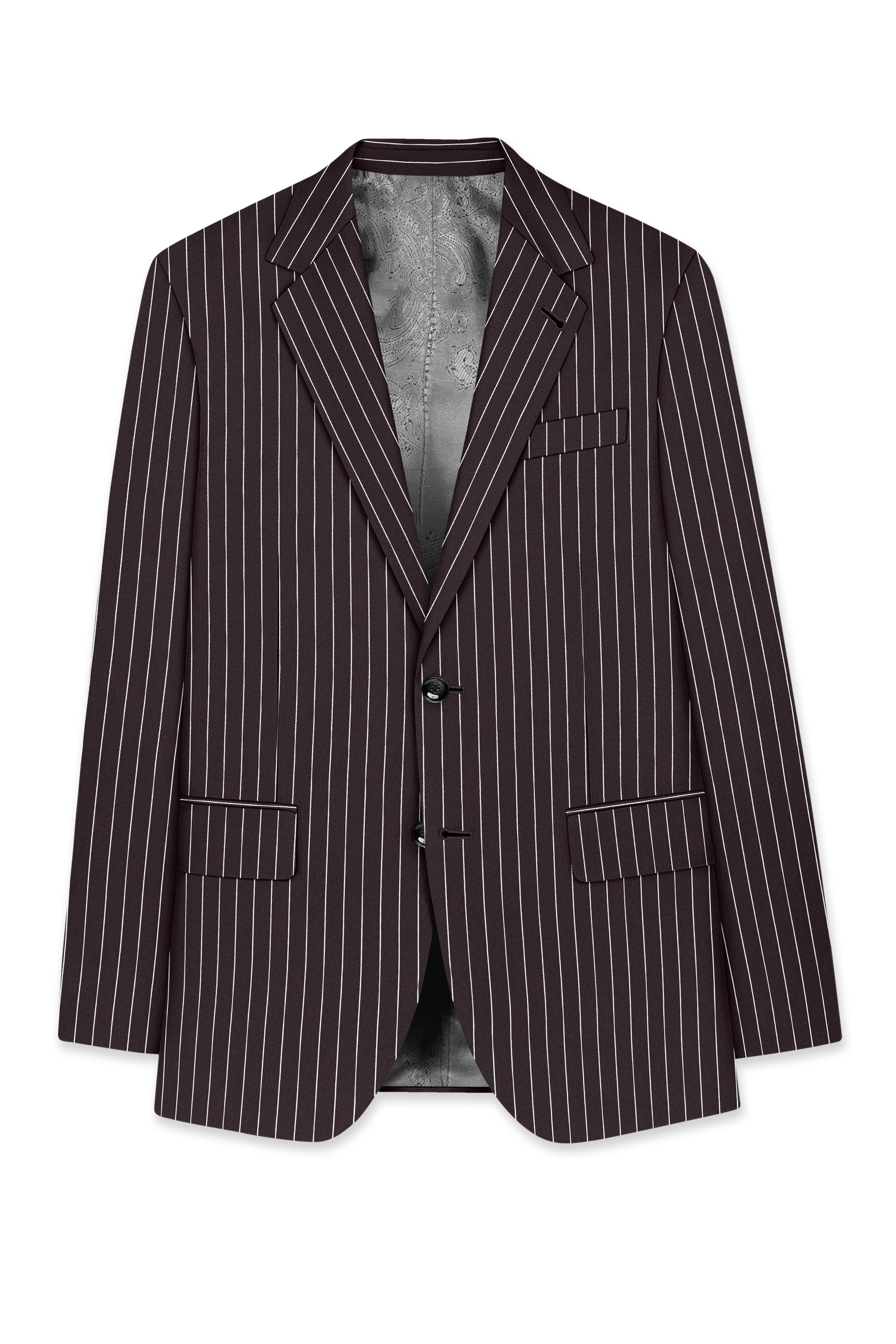Volt-Thunder Brown Herringbone Striped Wool Rich Slight Stretch Single Breasted Blazer