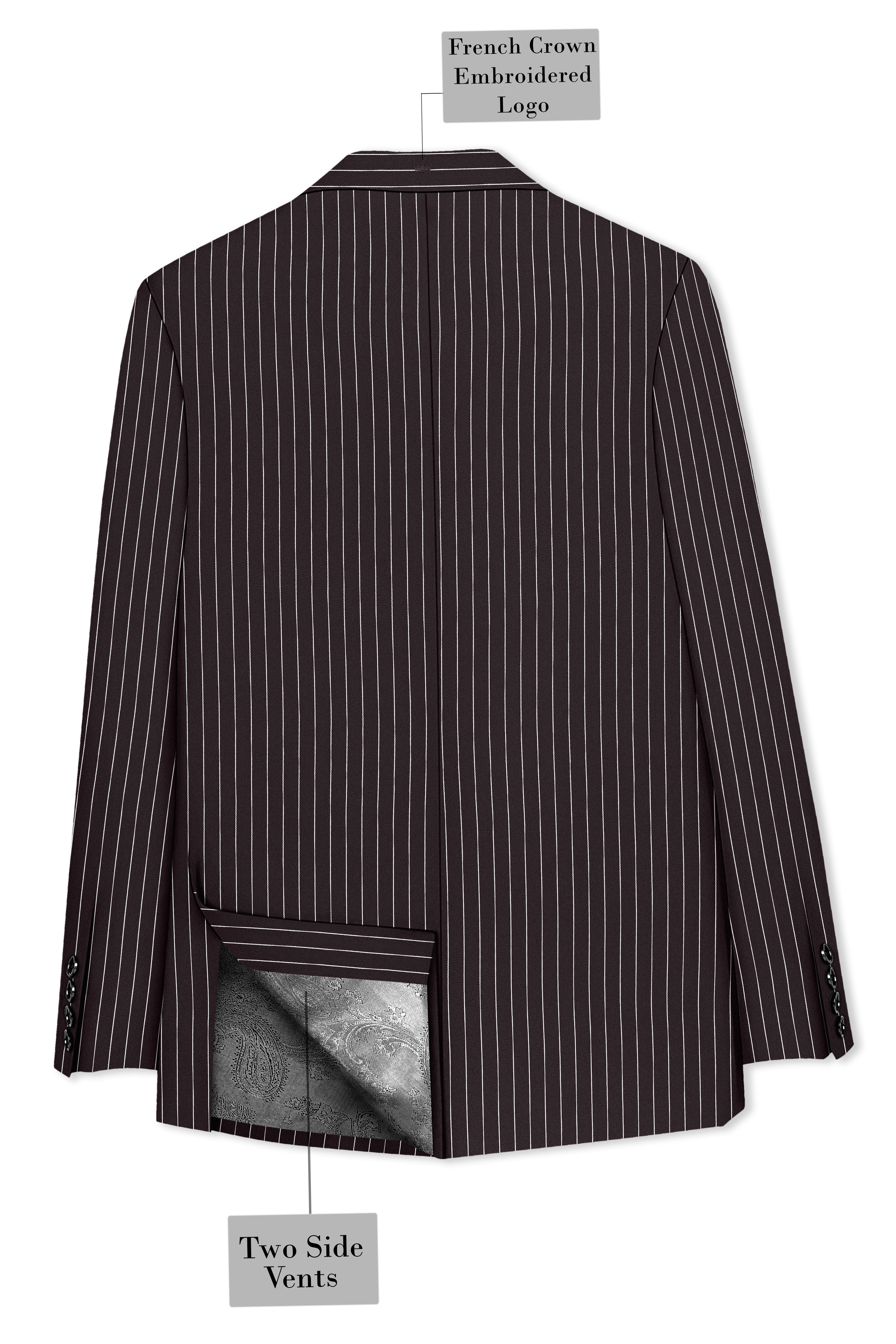 Volt-Thunder Brown Herringbone Striped Wool Rich Slight Stretch Single Breasted Blazer
