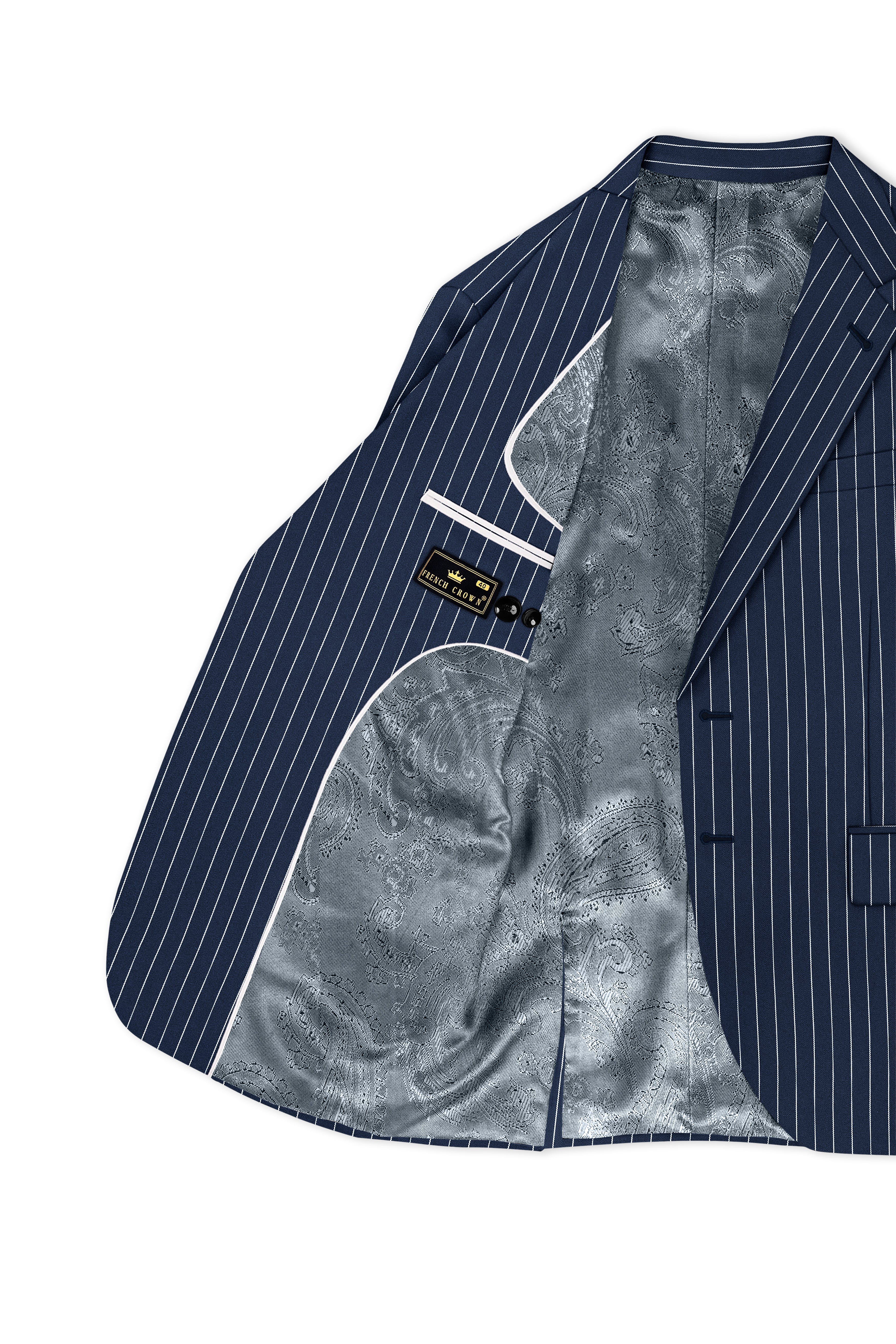 Astris-Space Blue Herringbone Striped Wool Rich Slight Stretch Single Breasted Blazer