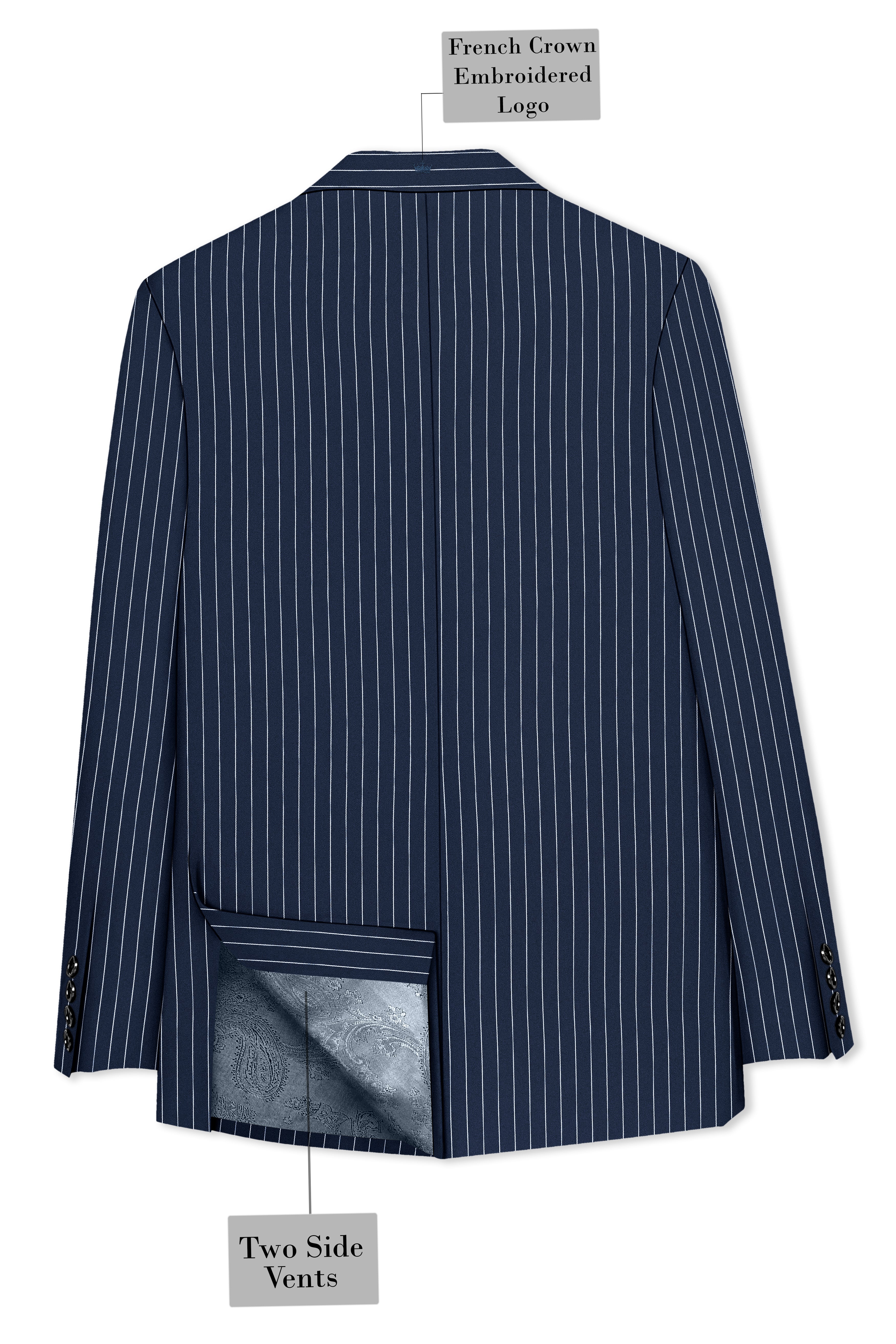 Astris-Space Blue Herringbone Striped Wool Rich Slight Stretch Single Breasted Blazer