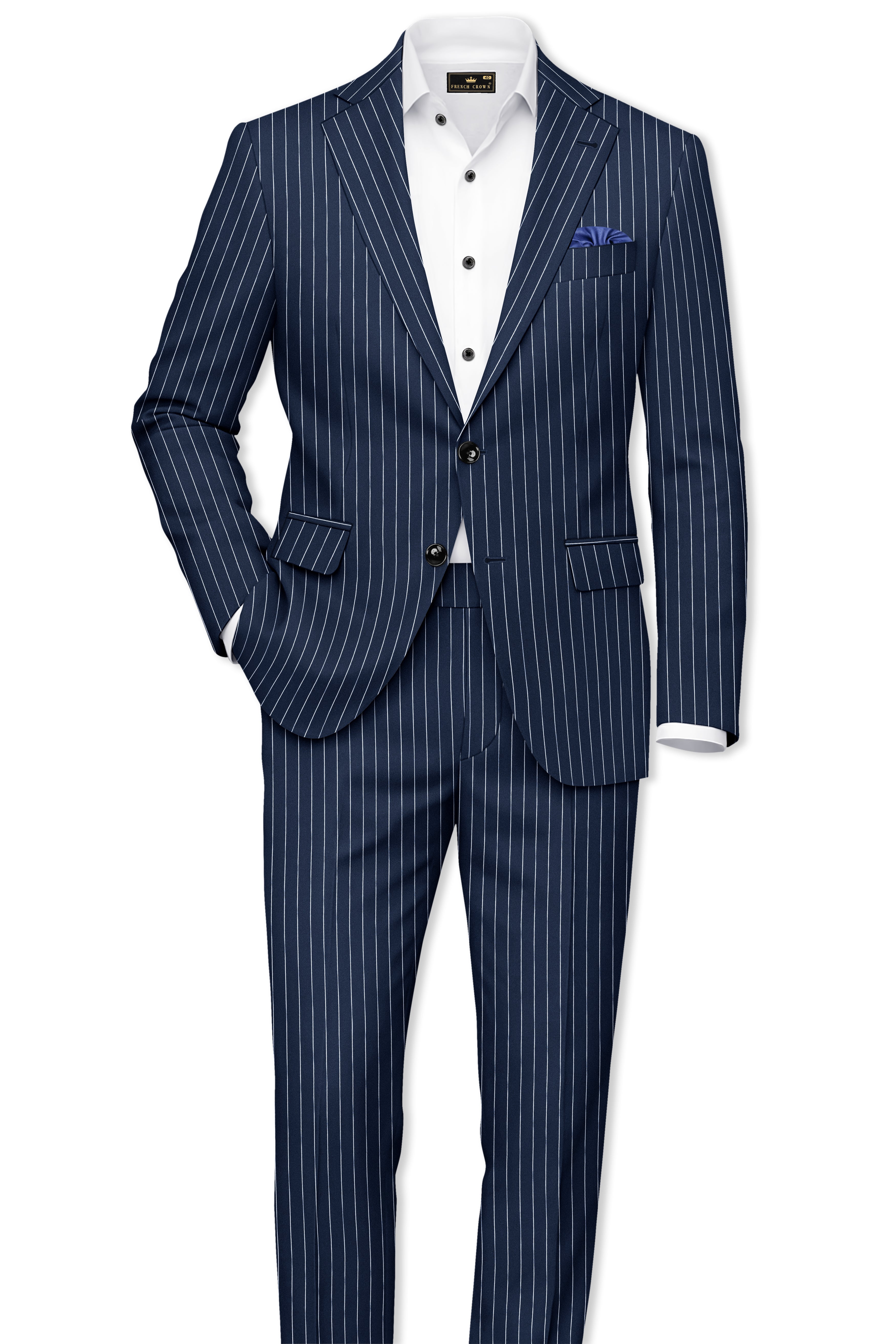 Astris-Space Blue Herringbone Striped Wool Rich Slight Stretch Single Breasted Blazer