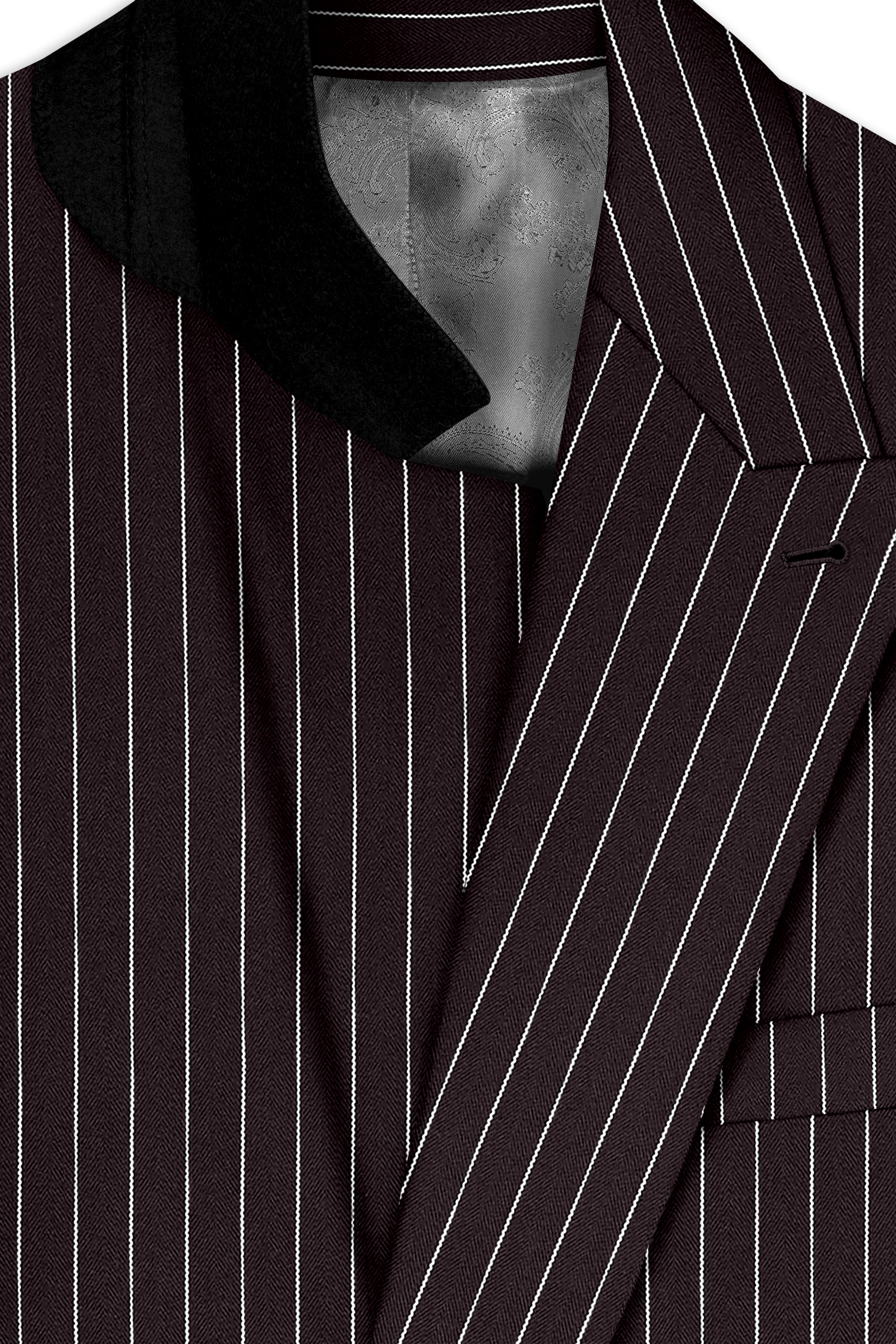 Volt-Thunder Brown Herringbone Striped Wool Rich Slight Stretch Double Breasted Blazer