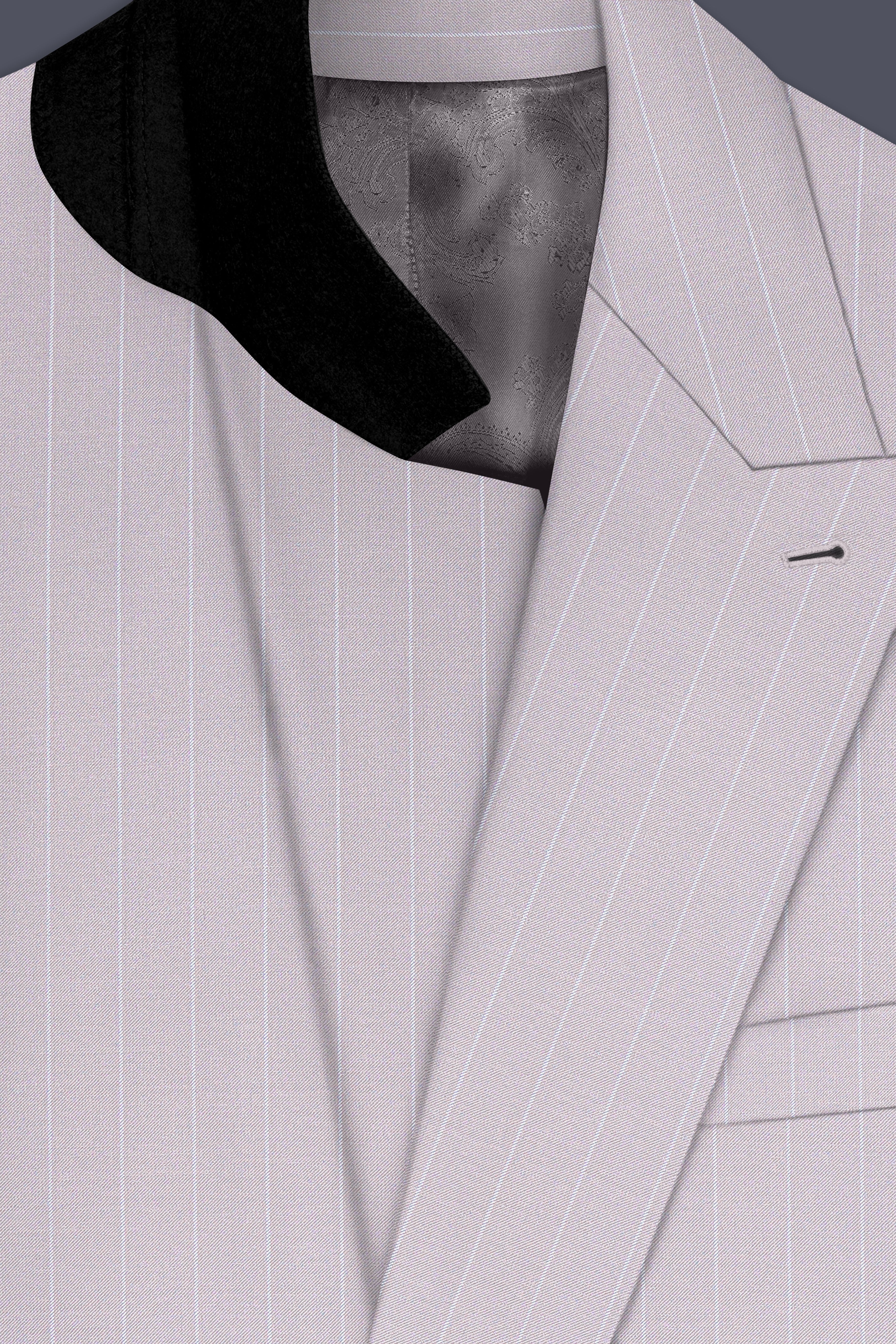 Roselle-Thistle Pink And Bright White Chalk Striped Wool Rich Slight Stretch Double Breasted Blazer