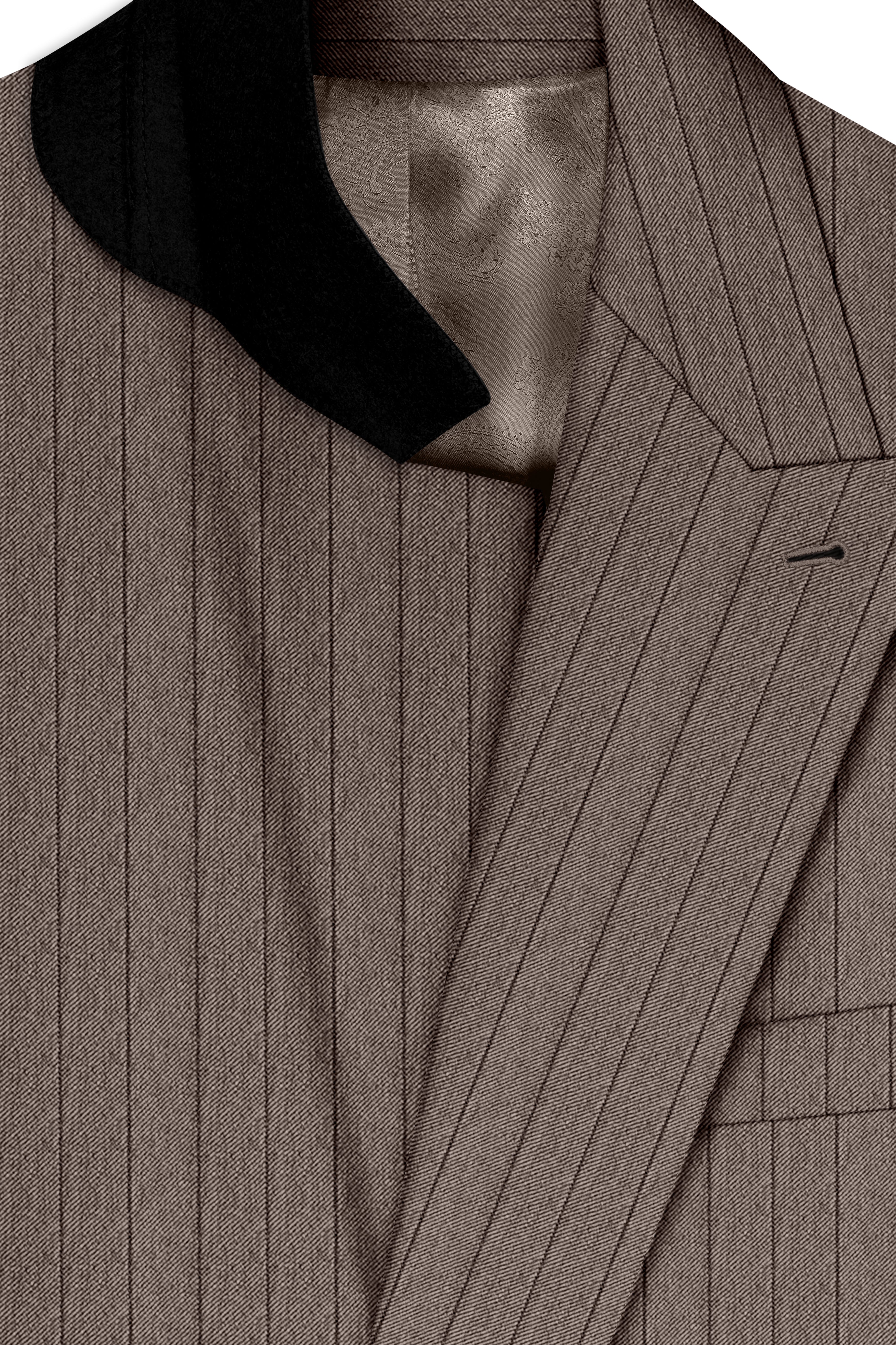 Obsidian-Fuscous Brown And Jade Black Chalk Striped Wool Rich Slight Stretch Double Breasted Blazer