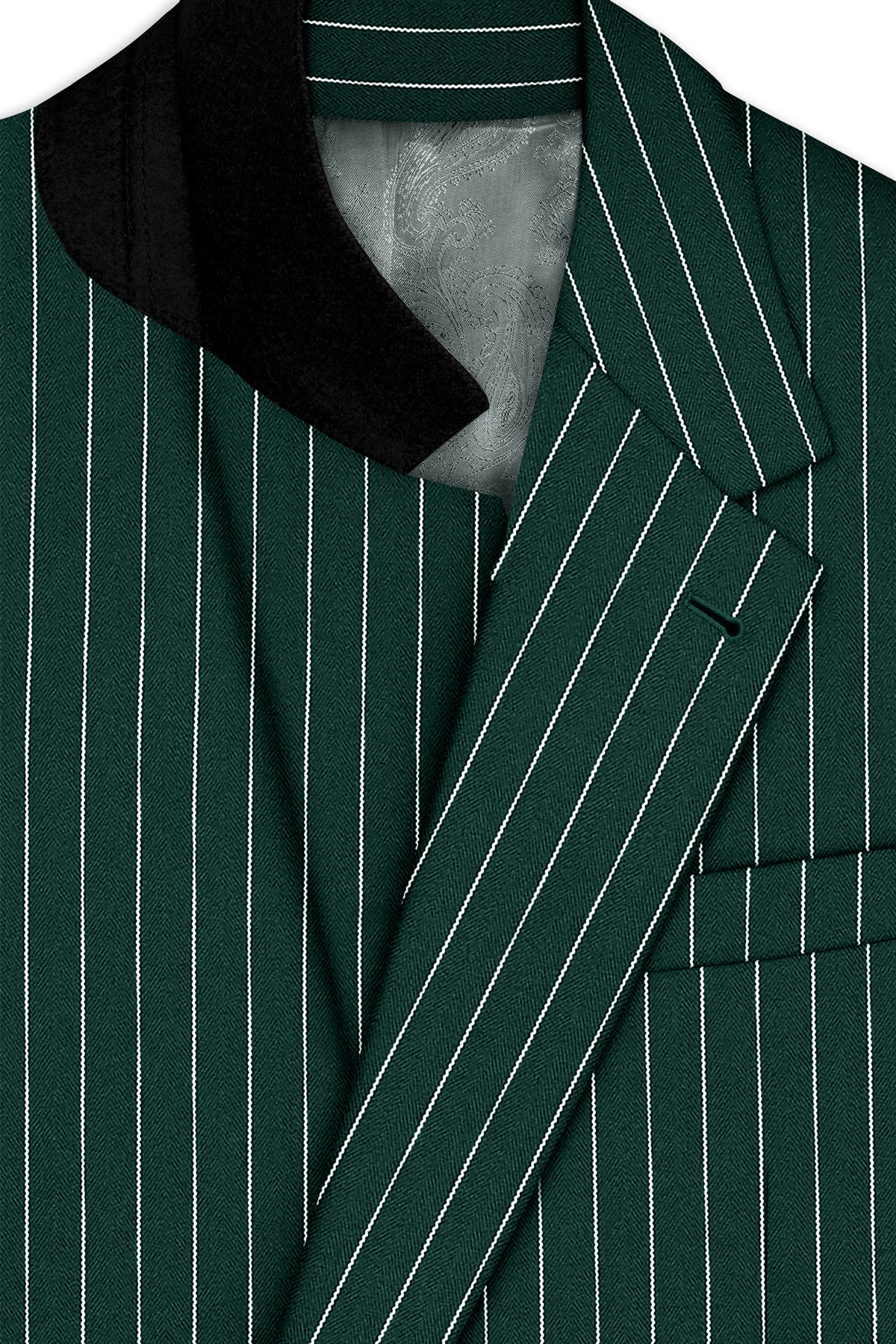 Arbor-Timber Green Herringbone Striped Wool Rich Slight Stretch Single Breasted Blazer