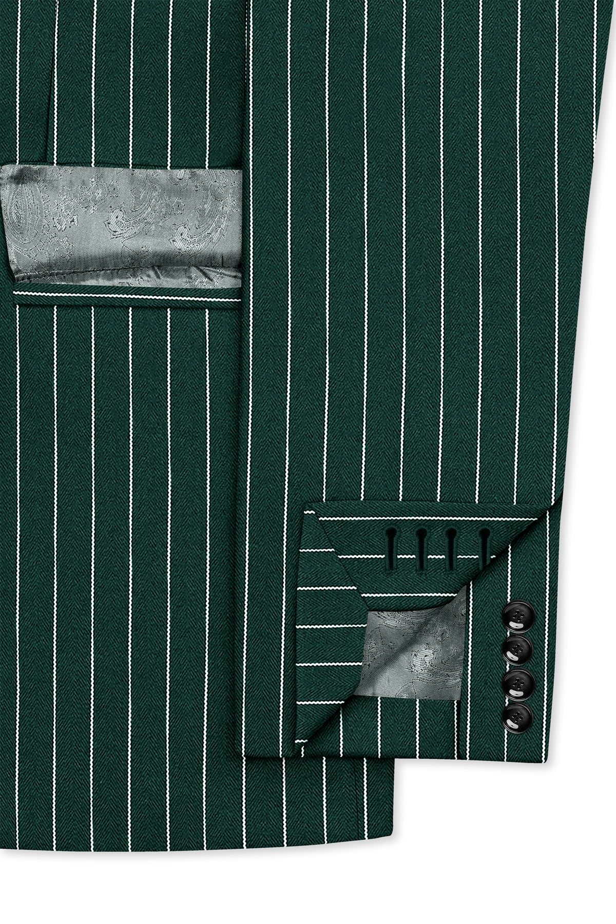 Arbor-Timber Green Herringbone Striped Wool Rich Slight Stretch Single Breasted Blazer