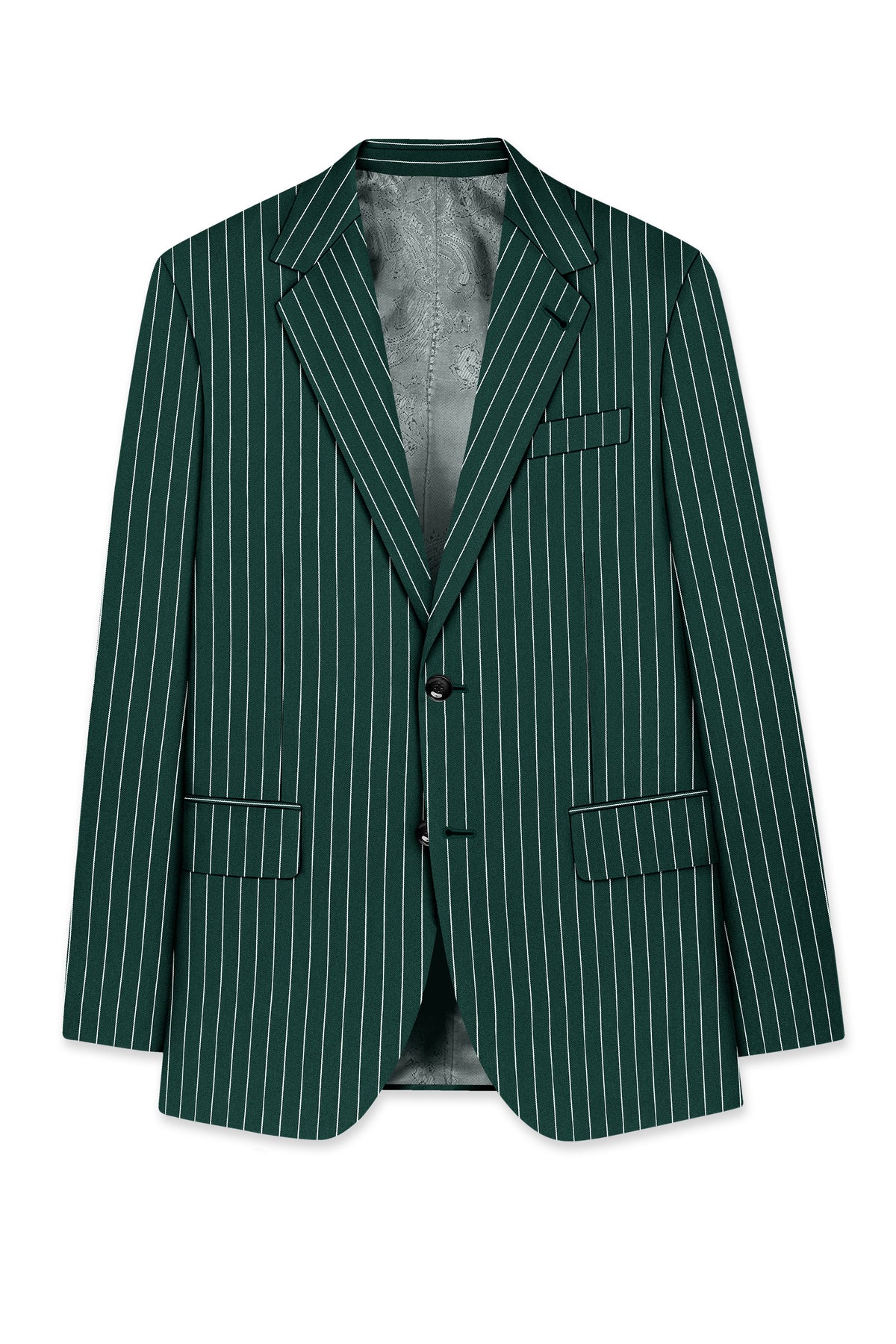 Arbor-Timber Green Herringbone Striped Wool Rich Slight Stretch Single Breasted Blazer