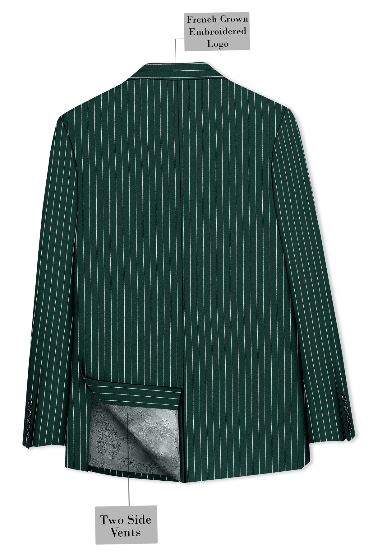 Arbor-Timber Green Herringbone Striped Wool Rich Slight Stretch Single Breasted Blazer