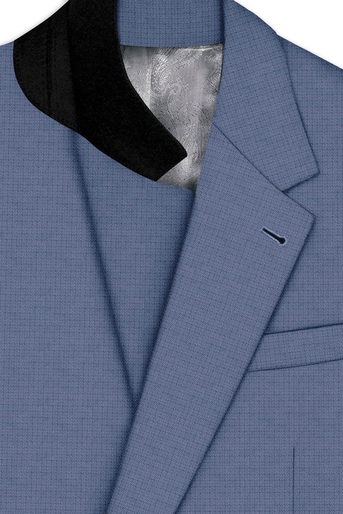 Sapphire-Raven Blue Diamond Textured Wool Rich Slight Stretch Single Breasted Blazer