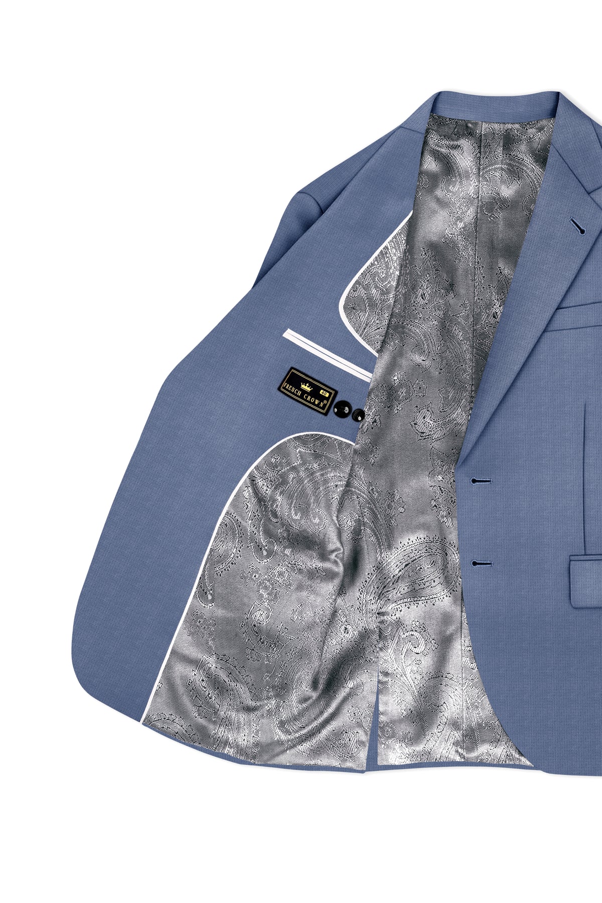 Sapphire-Raven Blue Diamond Textured Wool Rich Slight Stretch Single Breasted Blazer