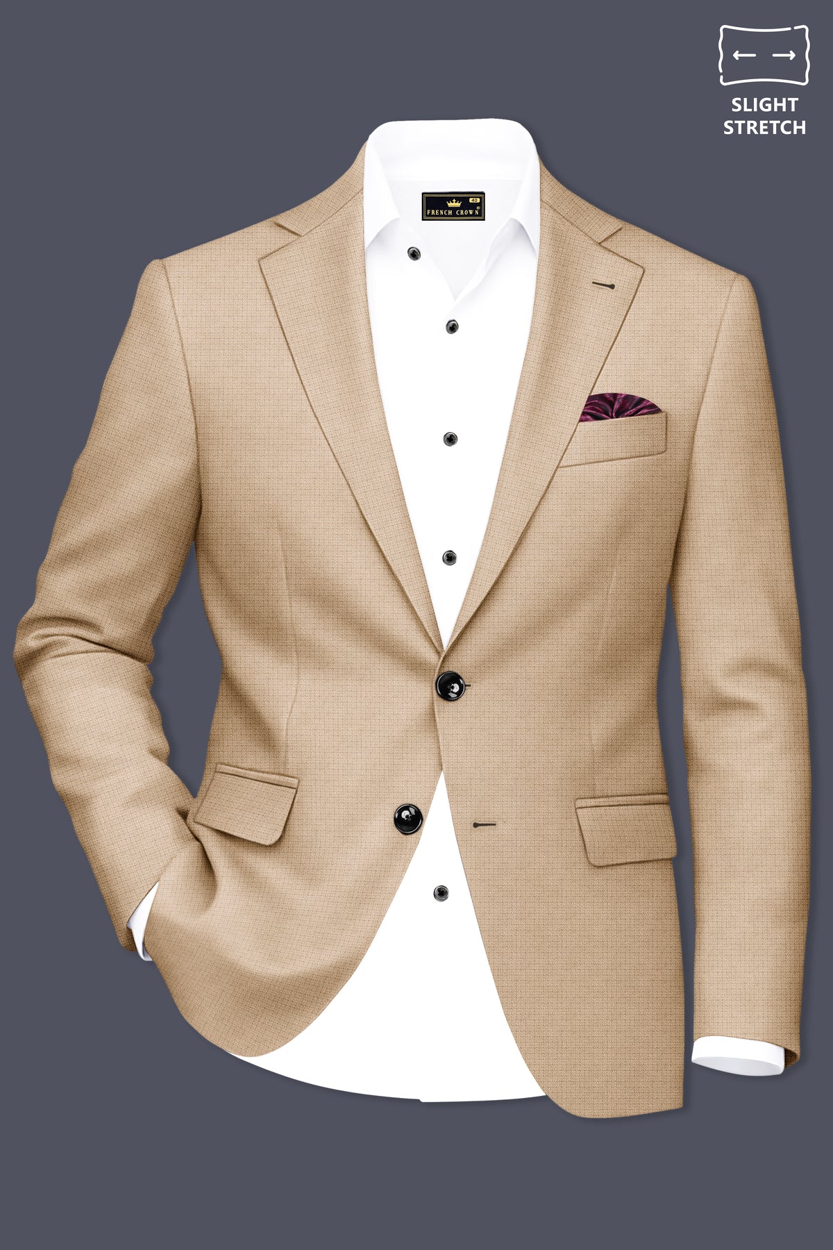 Mahogany-Pavlova Brown Diamond Textured Wool Rich Slight Stretch Single Breasted Blazer