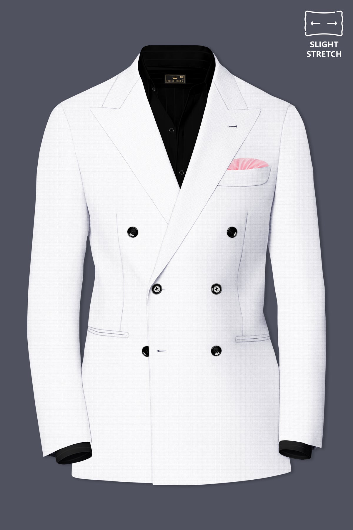Porcelain-Bright White Diamond Textured Wool Rich Slight Stretch Double Breasted Blazer