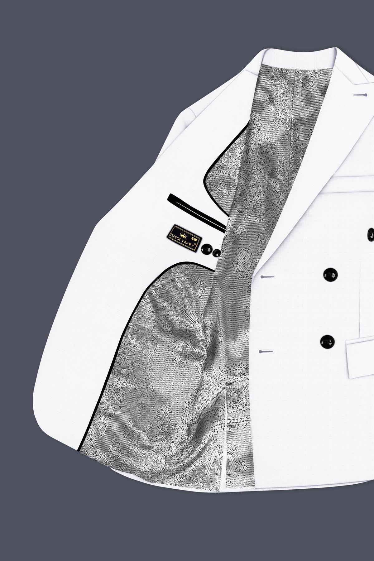 Porcelain-Bright White Diamond Textured Wool Rich Slight Stretch Double Breasted Blazer