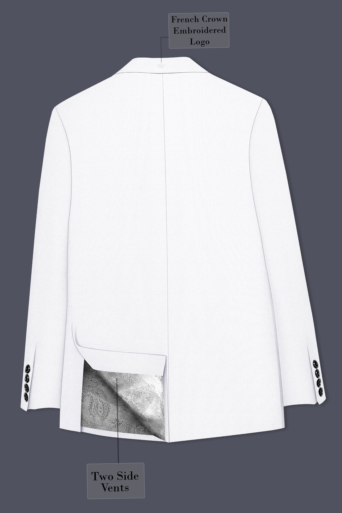 Porcelain-Bright White Diamond Textured Wool Rich Slight Stretch Double Breasted Blazer