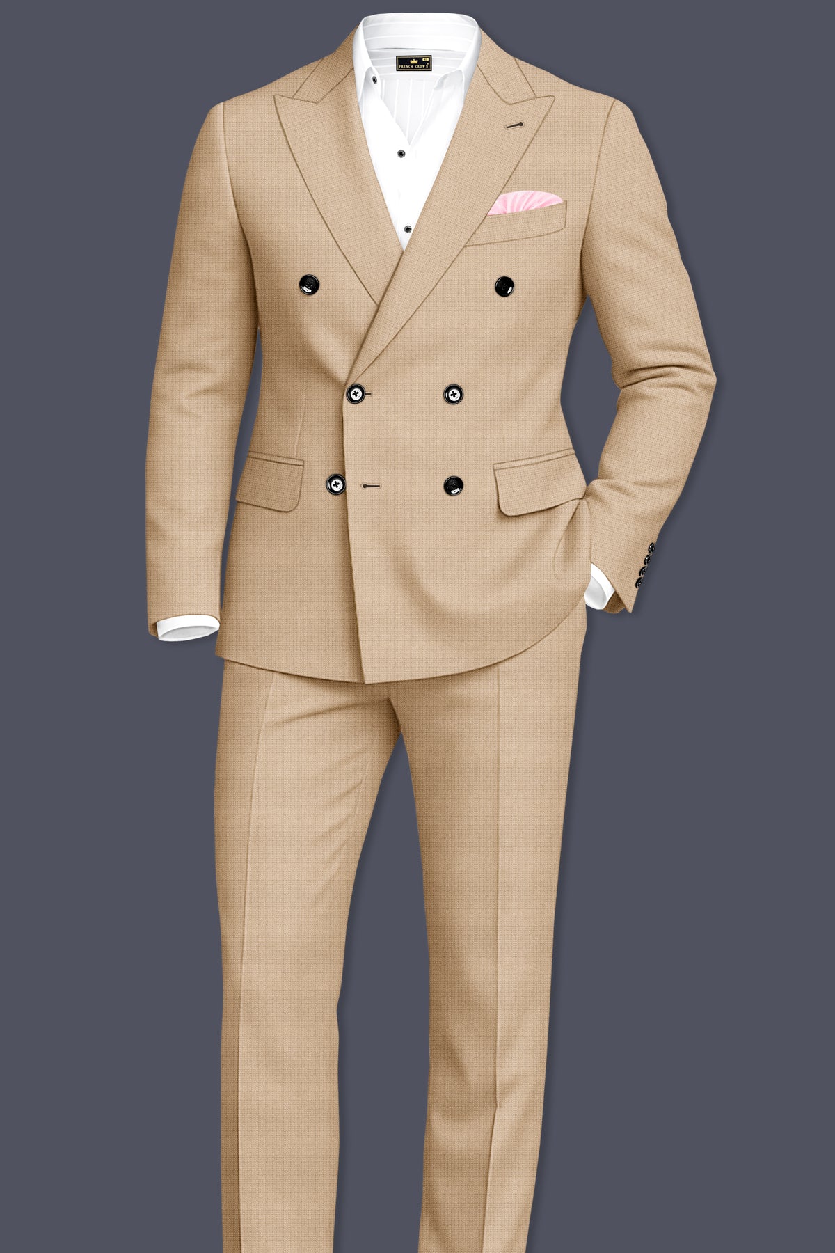 Mahogany-Pavlova Brown Diamond Textured Wool Rich Slight Stretch Double Breasted Blazer