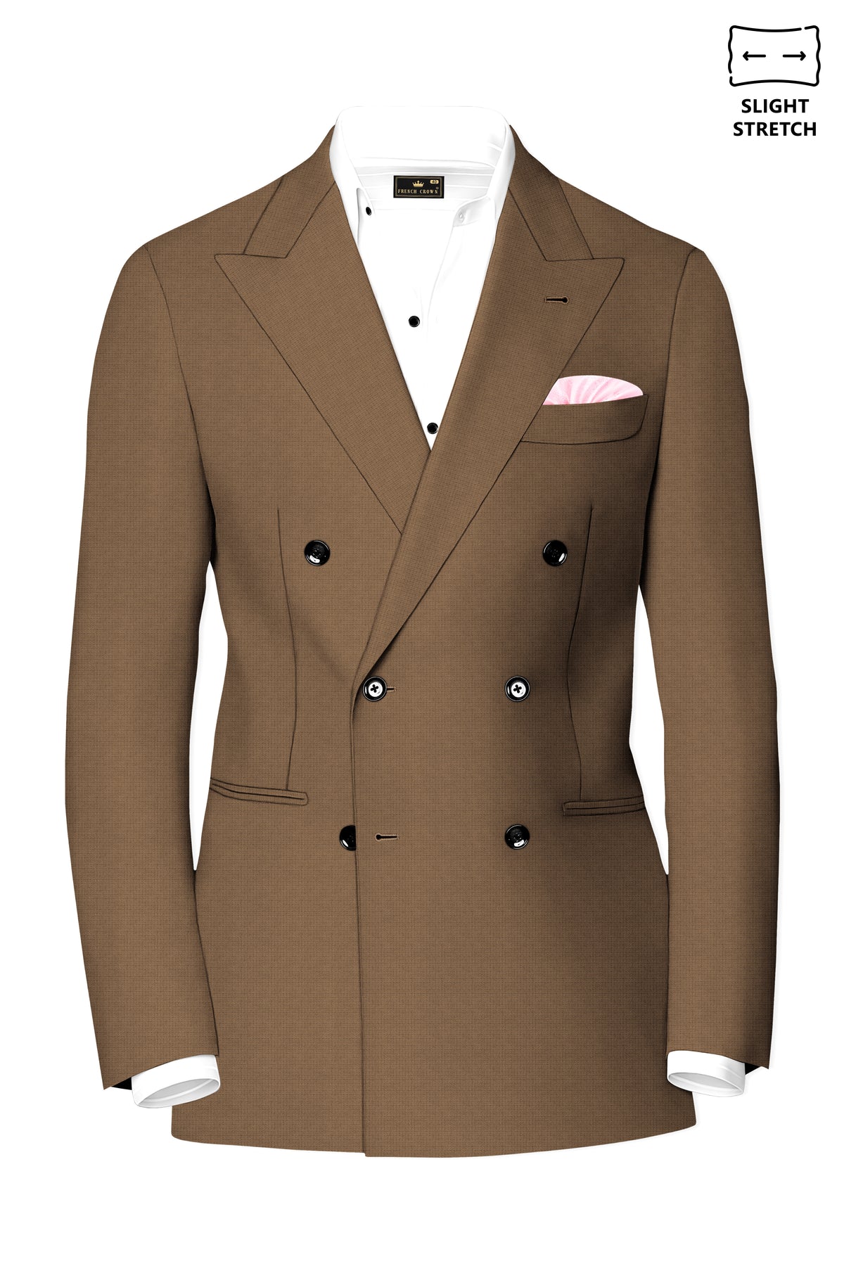 Cordovan-Mondo Brown Diamond Textured Wool Rich Slight Stretch Double Breasted Blazer