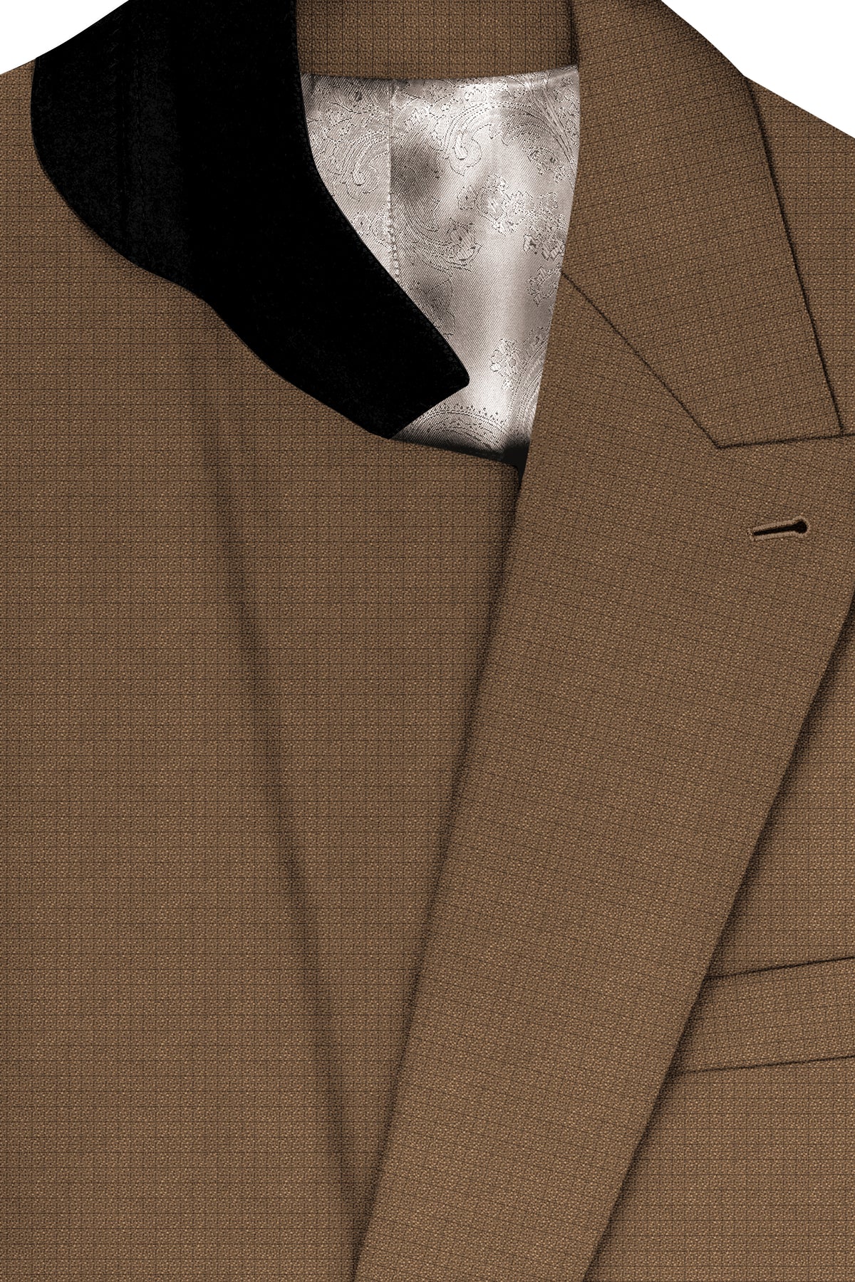 Cordovan-Mondo Brown Diamond Textured Wool Rich Slight Stretch Double Breasted Blazer