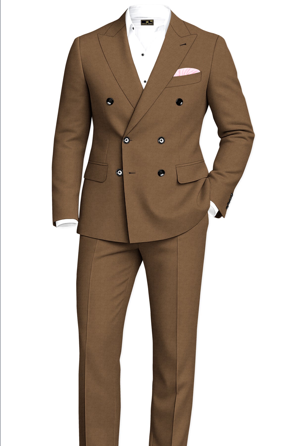 Cordovan-Mondo Brown Diamond Textured Wool Rich Slight Stretch Double Breasted Blazer