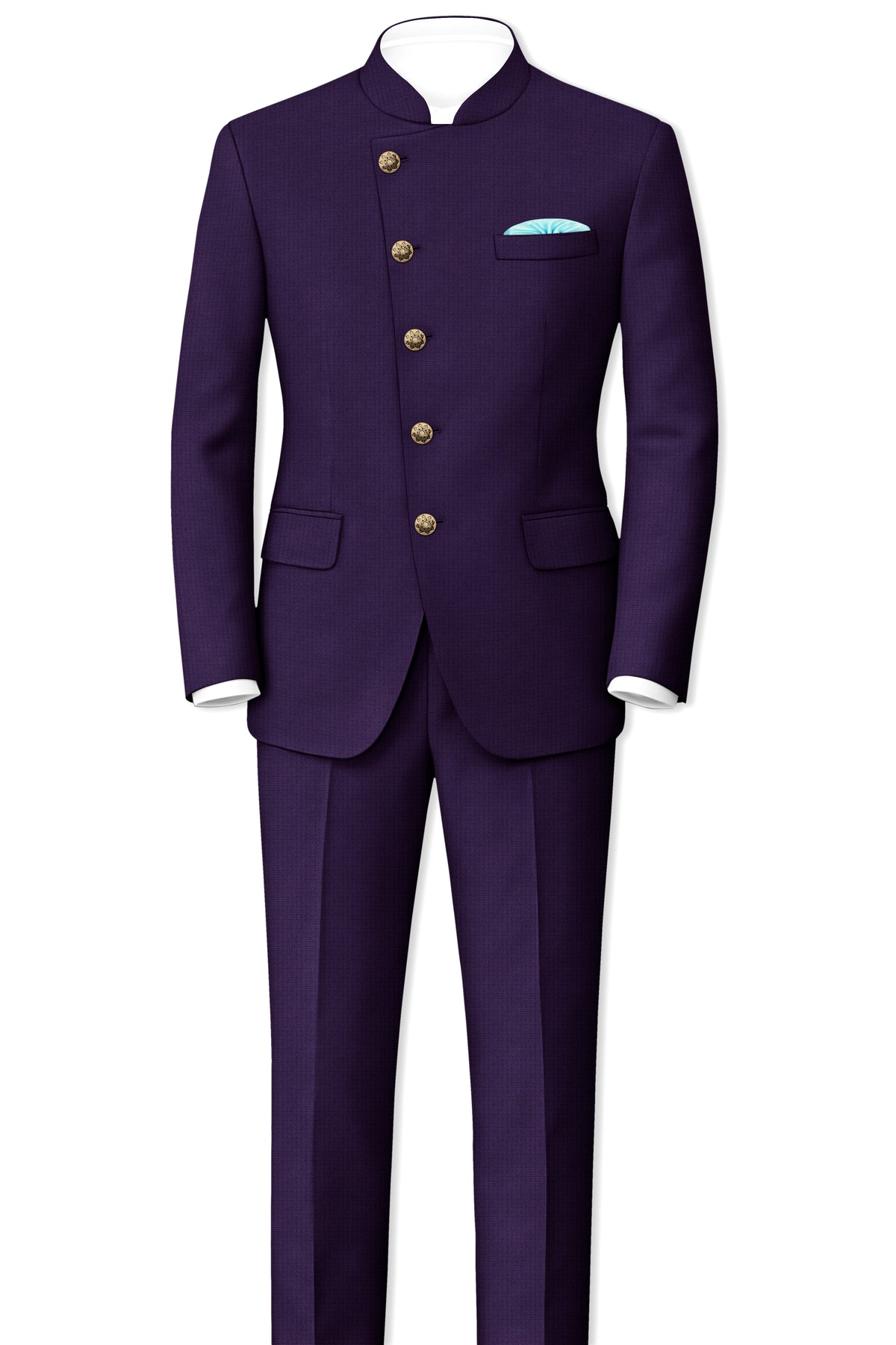 Mauve-Cedar Purple Diamond Textured Wool Rich Slight Stretch Cross Placket Bandhgala Blazer
