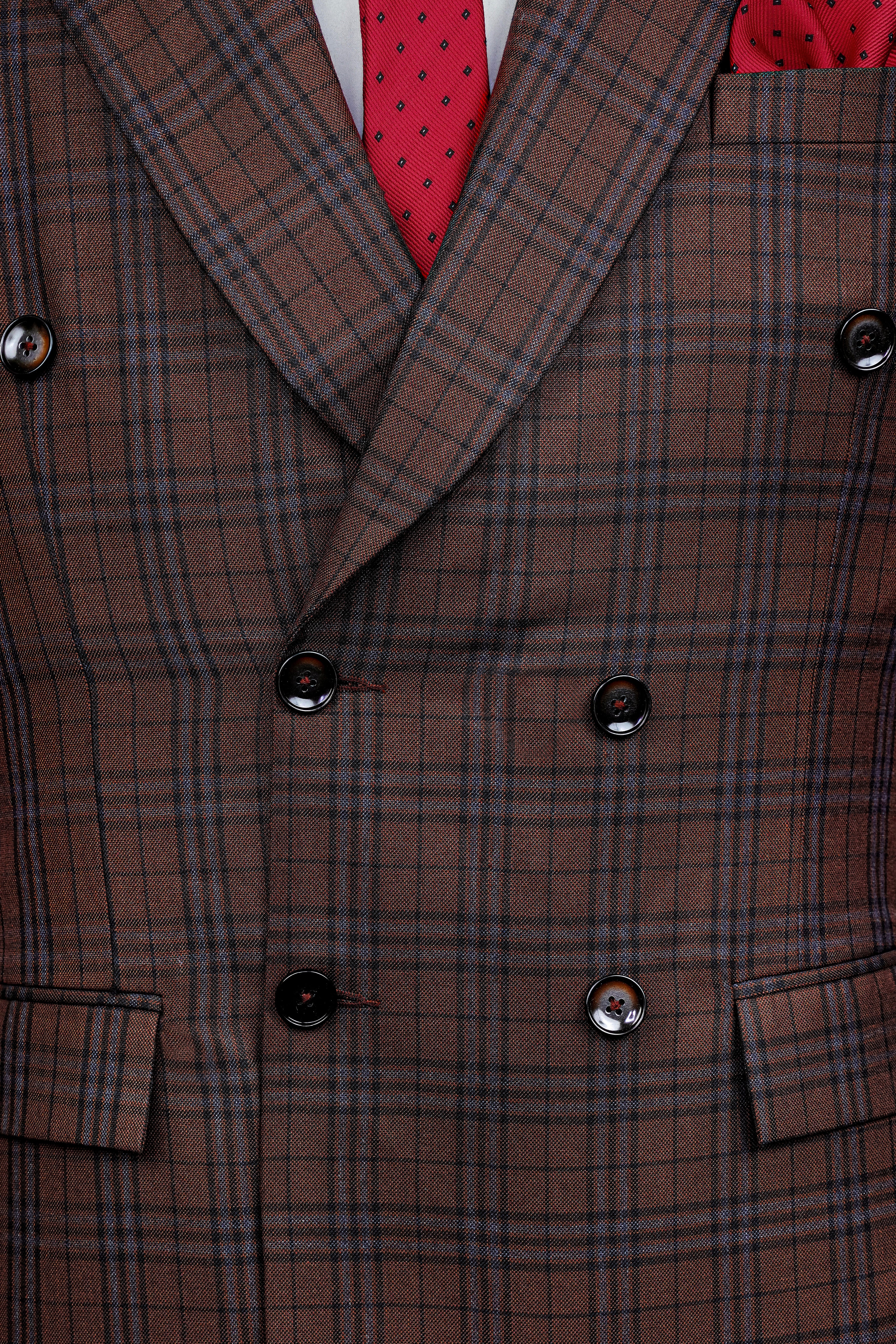 Gingerbread Plaid Wool blend Double-Brested Blazer