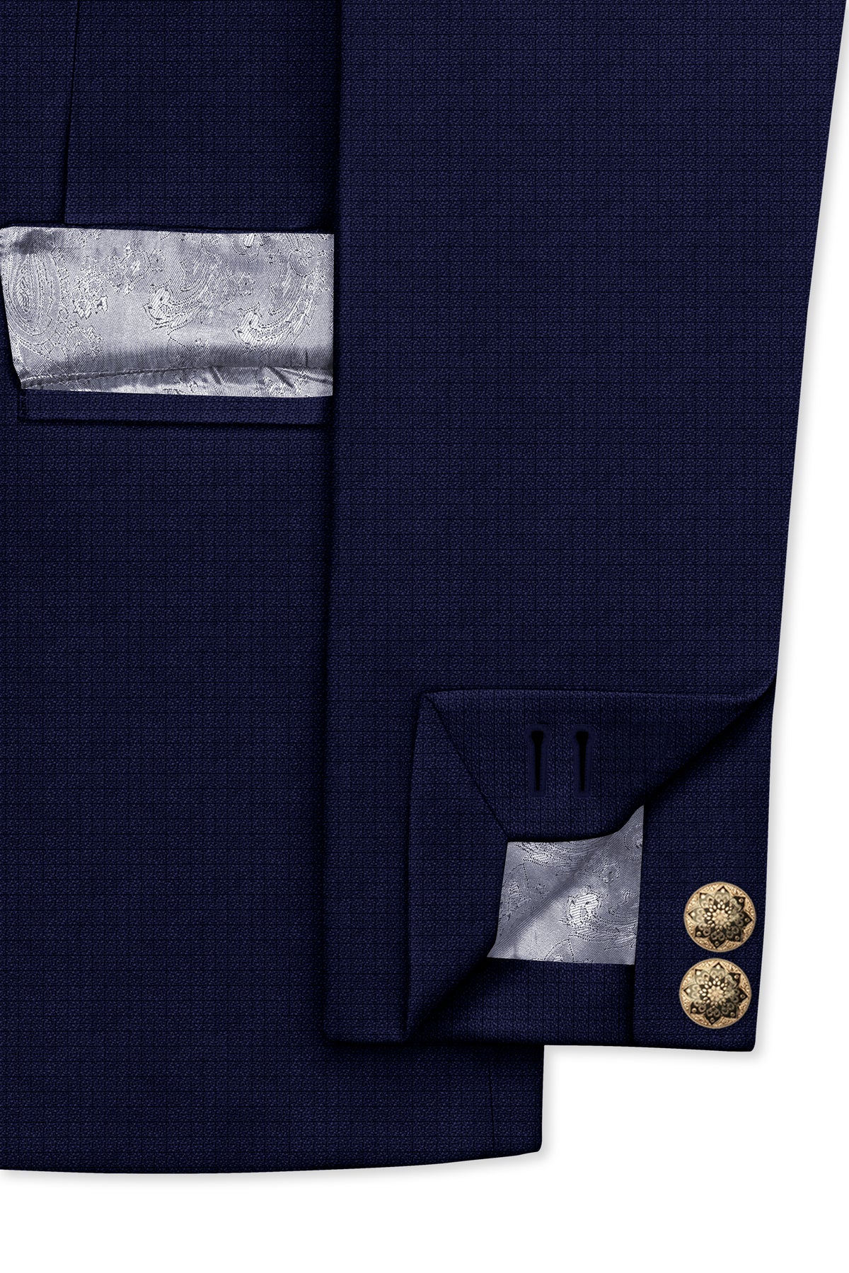 Sapphire-Haiti Blue Diamond Textured Wool Rich Slight Stretch Cross Placket Bandhgala Blazer