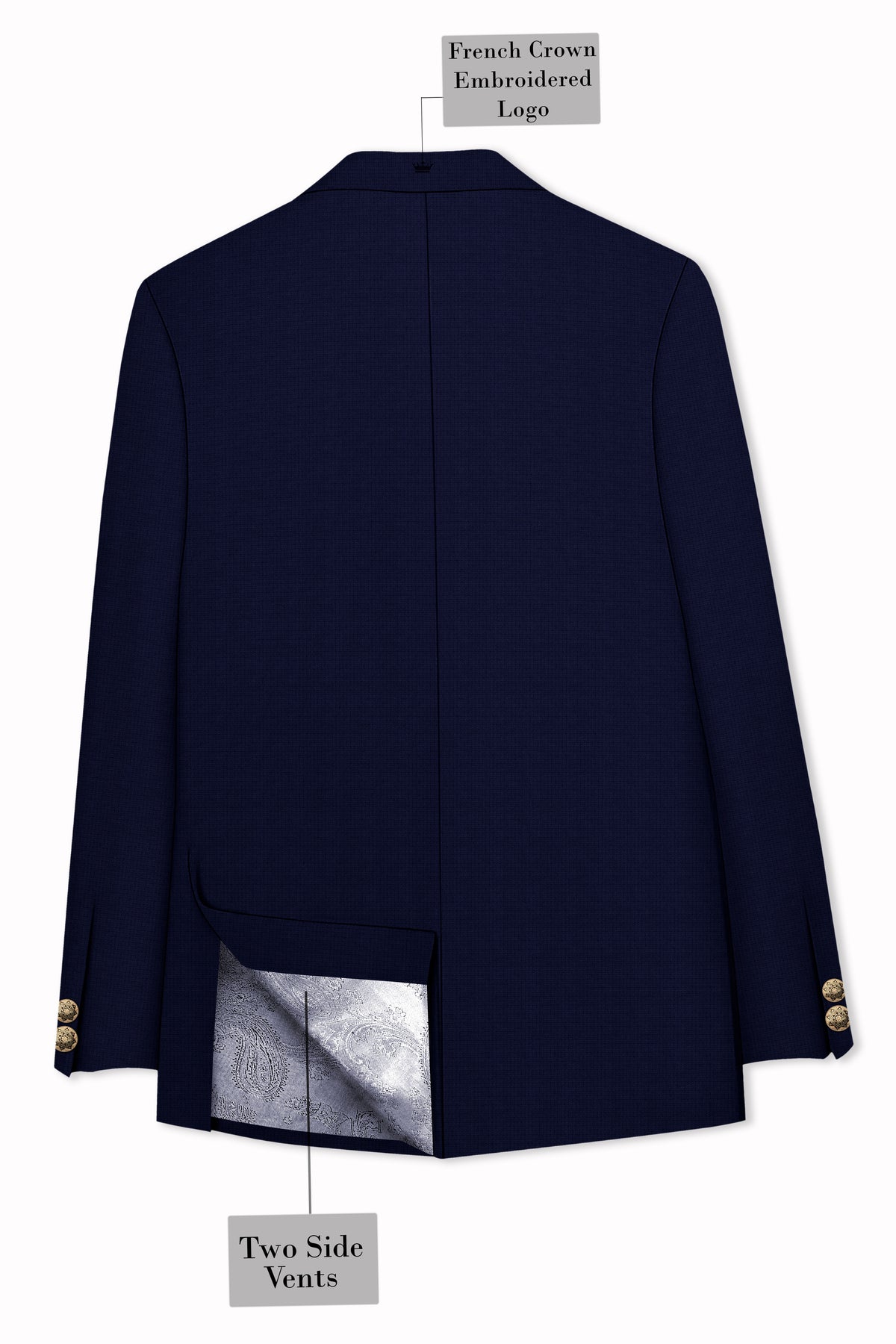 Sapphire-Haiti Blue Diamond Textured Wool Rich Slight Stretch Cross Placket Bandhgala Blazer