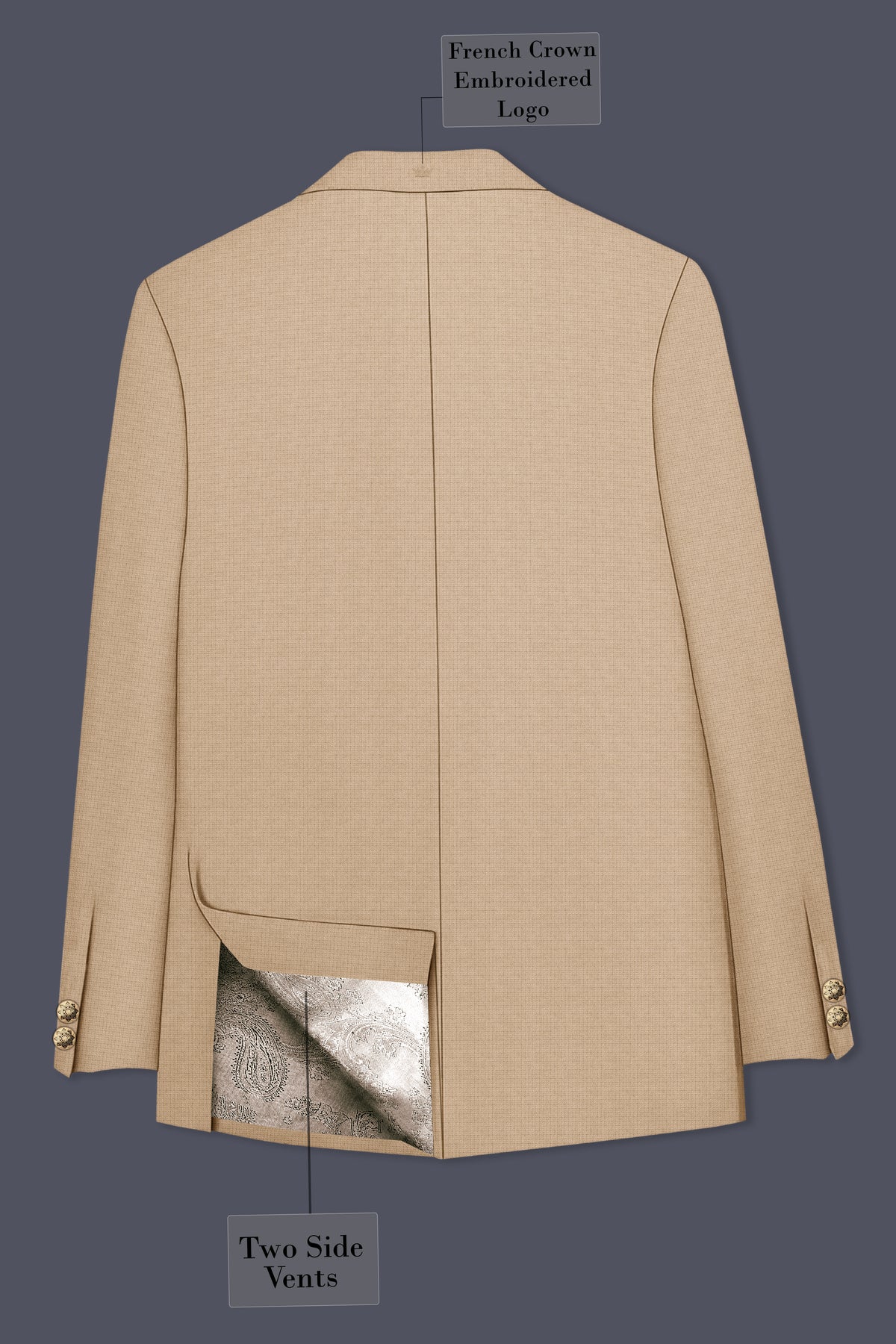 Mahogany-Pavlova Brown Diamond Textured Wool Rich Slight Stretch Cross Placket Bandhgala Blazer