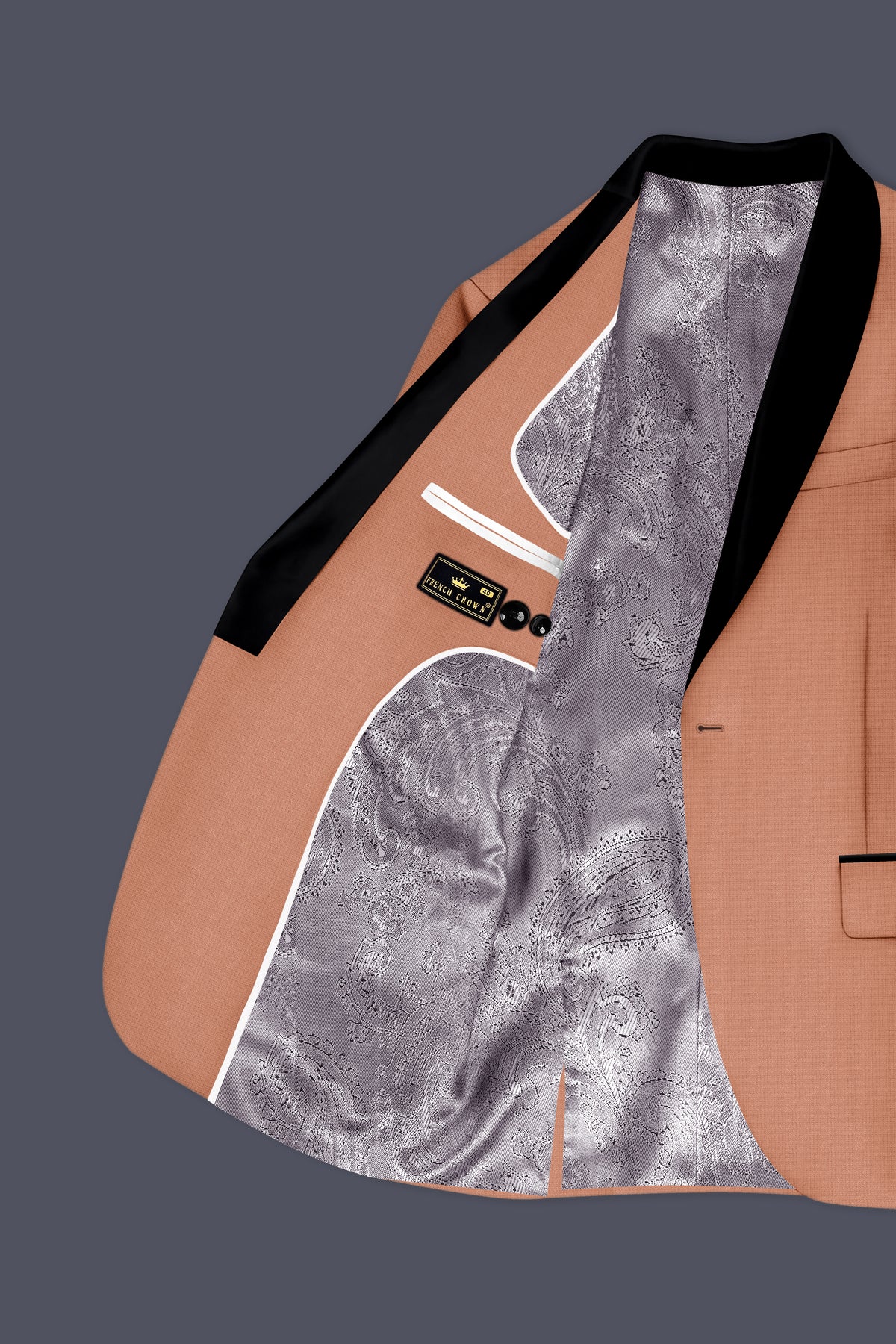 Terracotta-Salmon Brown Diamond Textured Wool Rich Slight Stretch Tuxedo Blazer