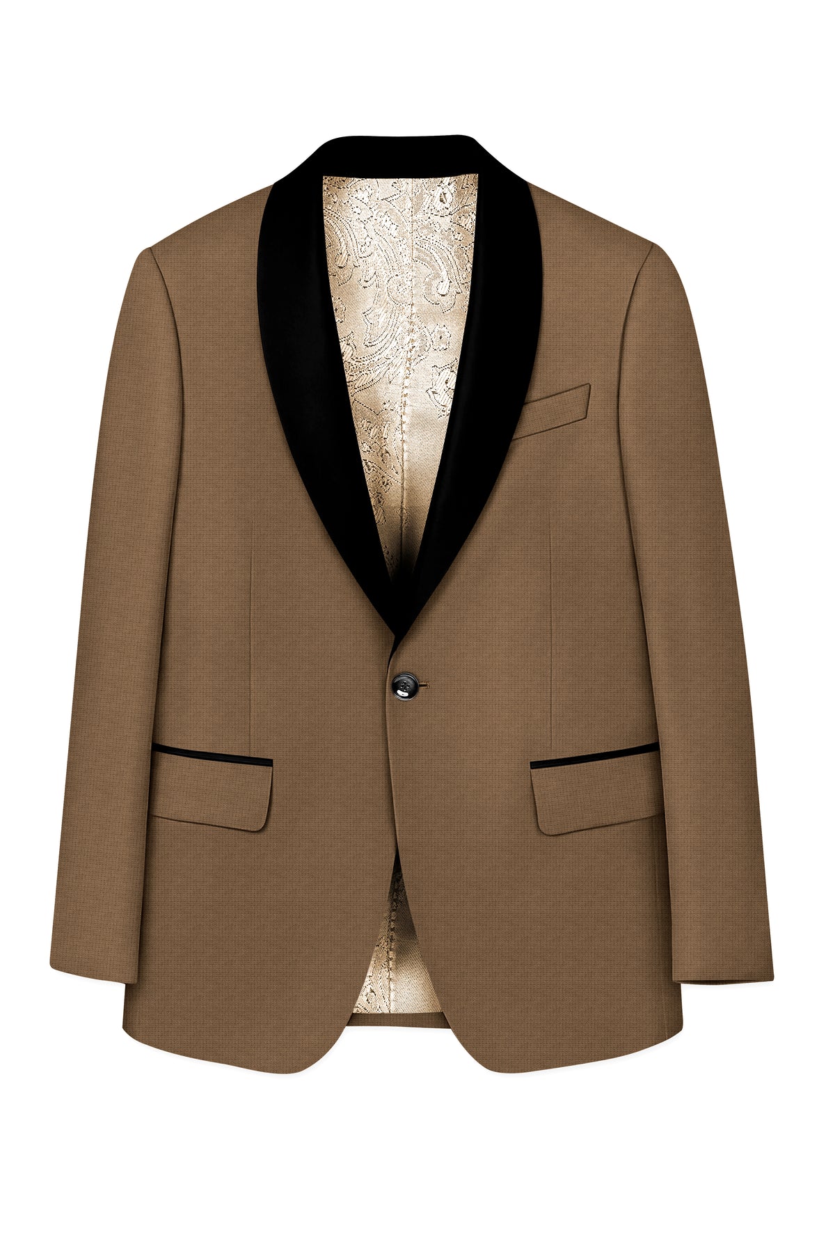 Cordovan-Mondo Brown Diamond Textured Wool Rich Slight Stretch Tuxedo Blazer