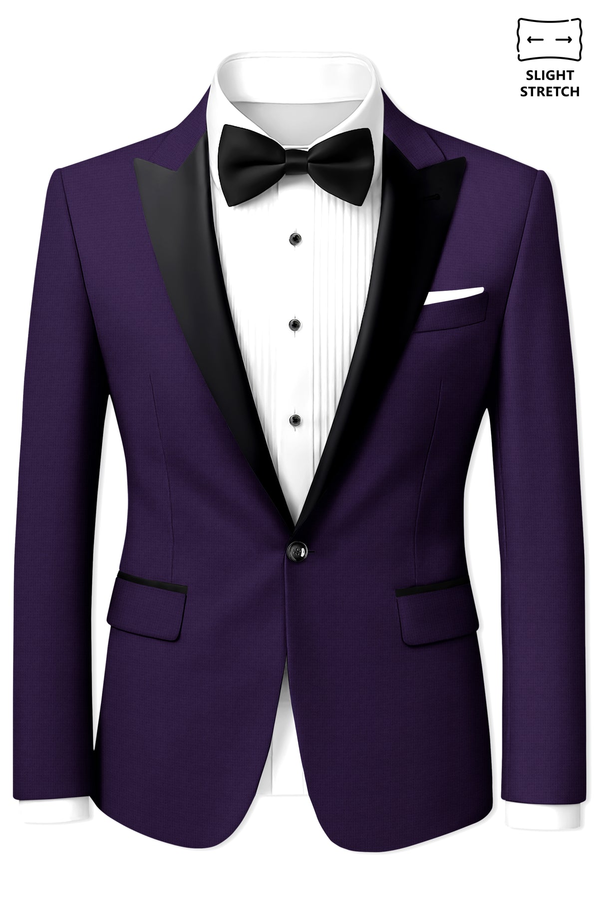 Mauve-Cedar Purple Diamond Textured Wool Rich Slight Stretch Peak Lapel Tuxedo Blazer