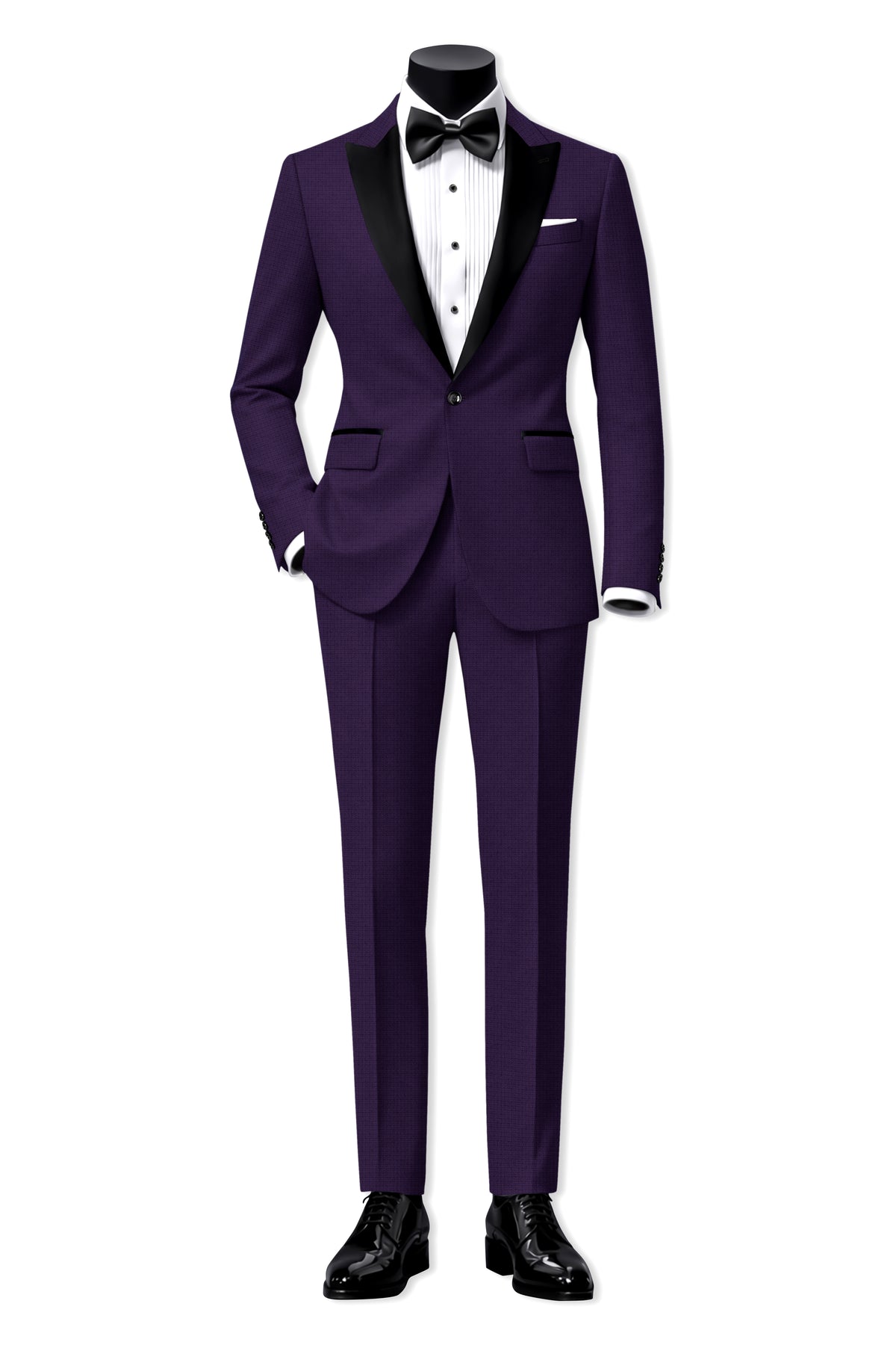 Mauve-Cedar Purple Diamond Textured Wool Rich Slight Stretch Peak Lapel Tuxedo Blazer