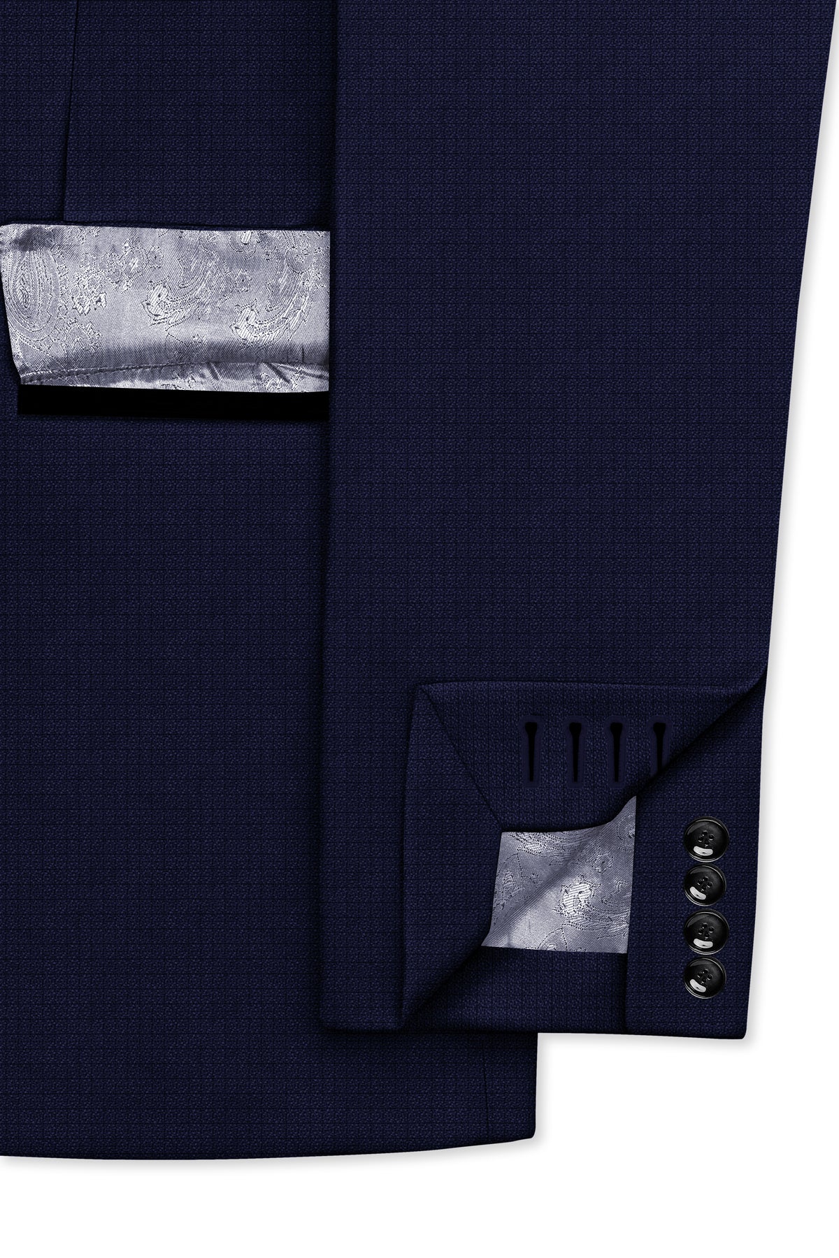 Sapphire-Haiti Blue Diamond Textured Wool Rich Slight Stretch Peak Lapel Tuxedo Blazer