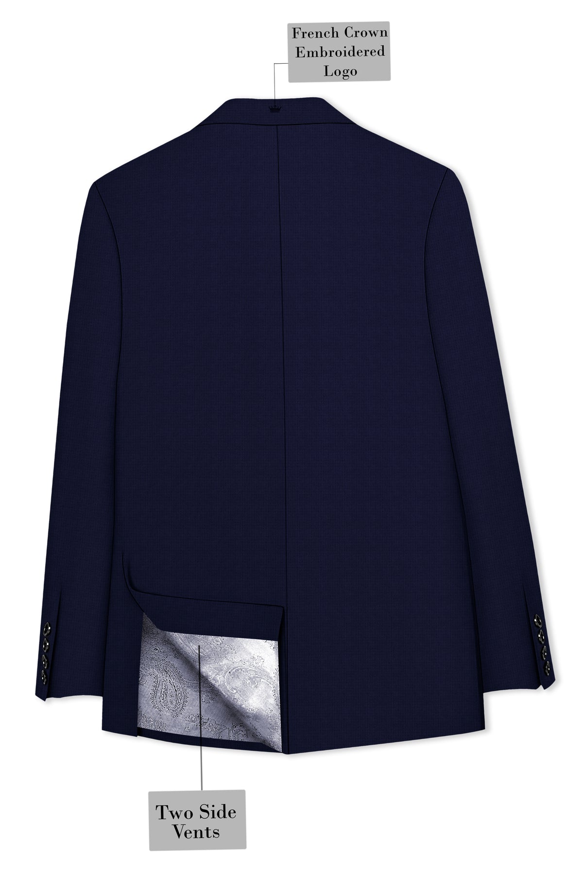 Sapphire-Haiti Blue Diamond Textured Wool Rich Slight Stretch Peak Lapel Tuxedo Blazer