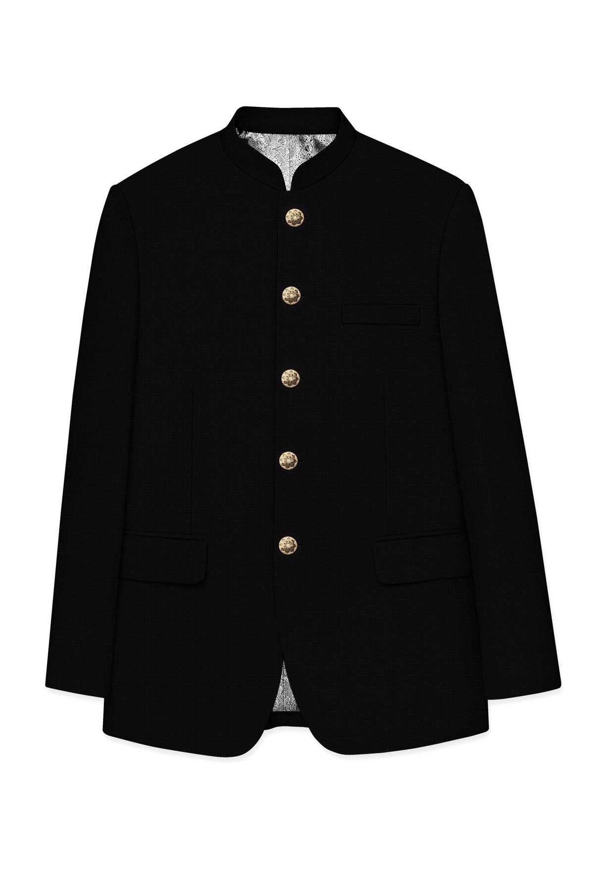 Obsidian-Jade Black Diamond Textured Wool Rich Slight Stretch Bandhgala Blazer