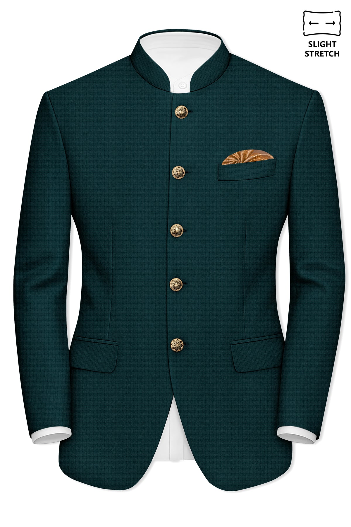 Facet-Dianne Green Diamond Textured Wool Rich Slight Stretch Bandhgala Blazer