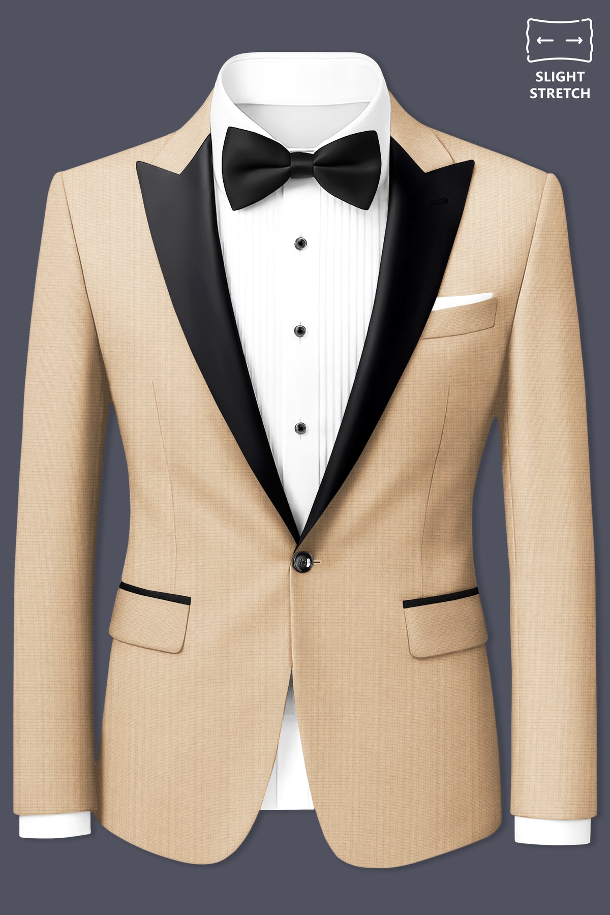 Mahogany-Pavlova Brown Diamond Textured Wool Rich Slight Stretch Peak Lapel Tuxedo Blazer