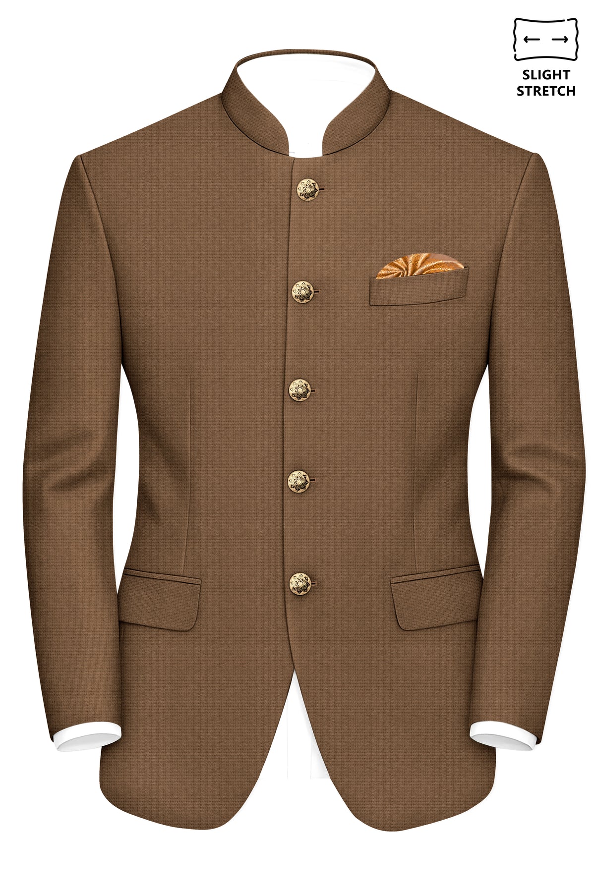 Cordovan-Mondo Brown Diamond Textured Wool Rich Slight Stretch Bandhgala Blazer