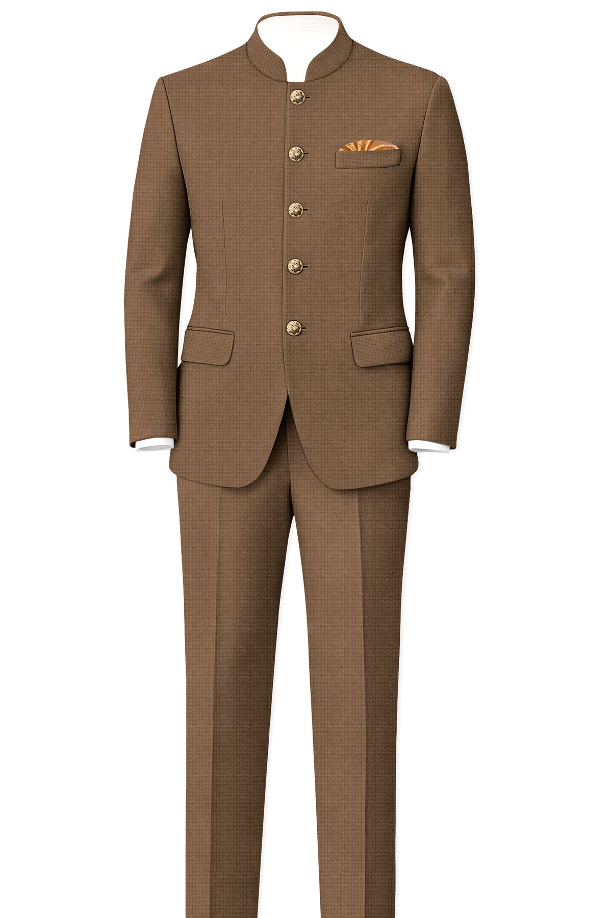 Cordovan-Mondo Brown Diamond Textured Wool Rich Slight Stretch Bandhgala Blazer