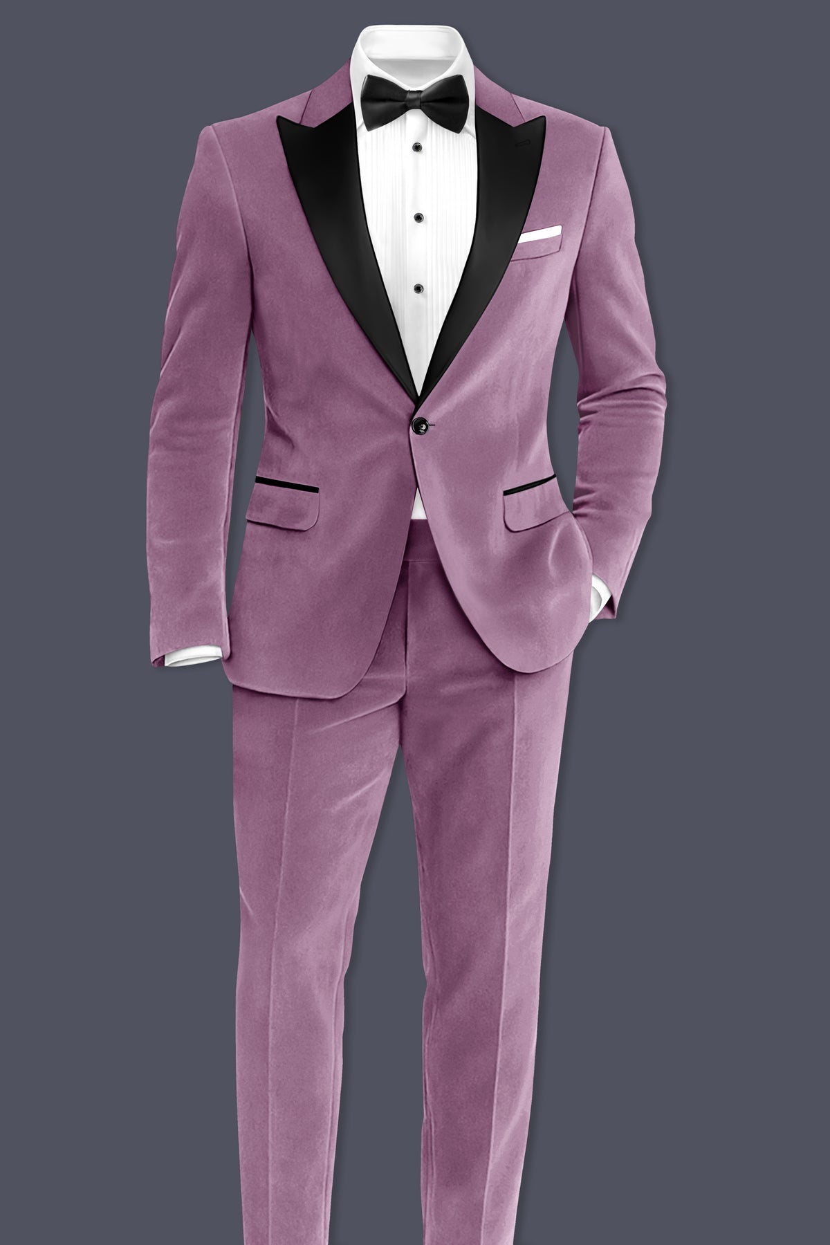 Veloura-Strikemaster Pink Velvet Peak Lapel Tuxedo Blazer