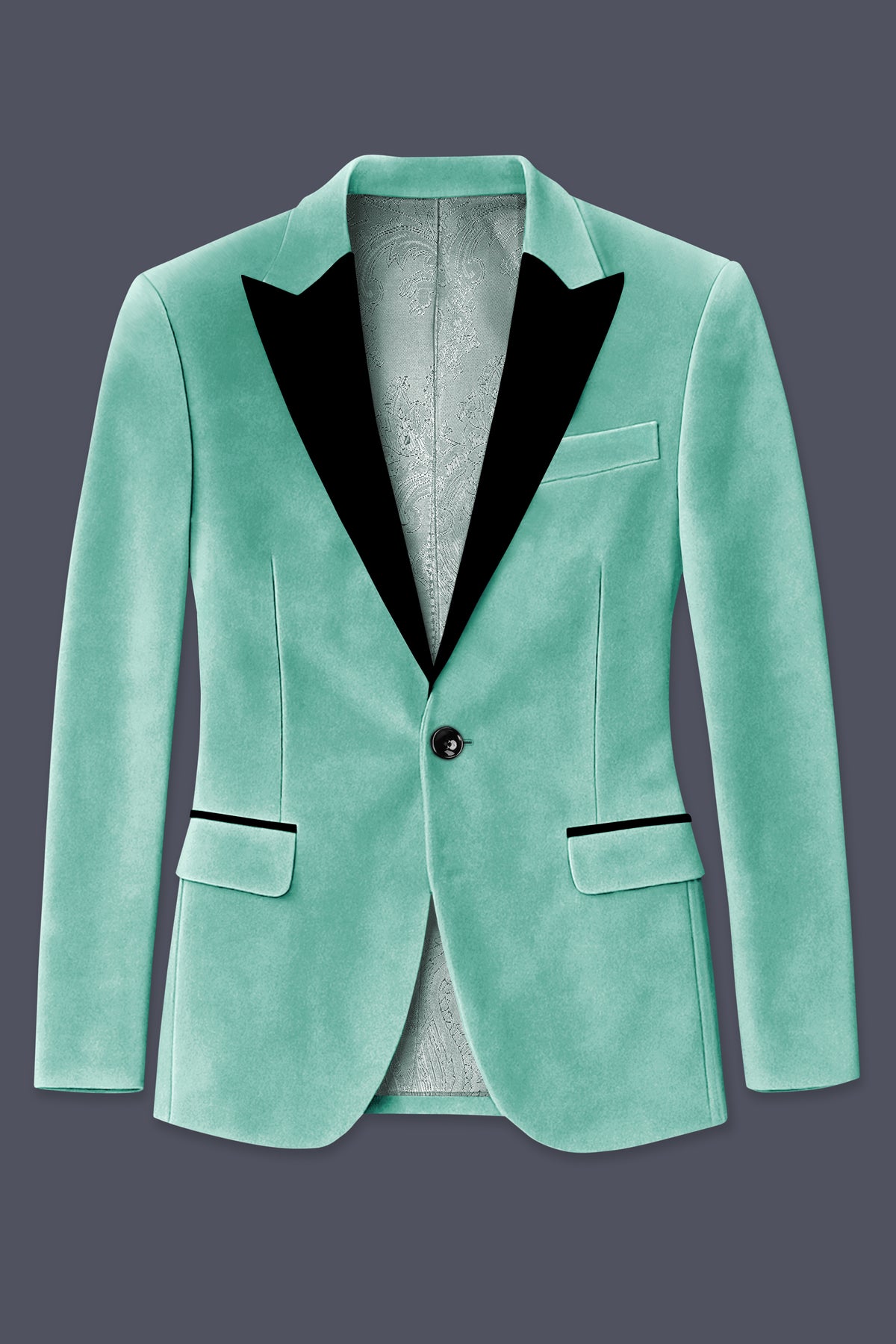Sapphire-Cyan Blue Velvet Peak Lapel Tuxedo Blazer
