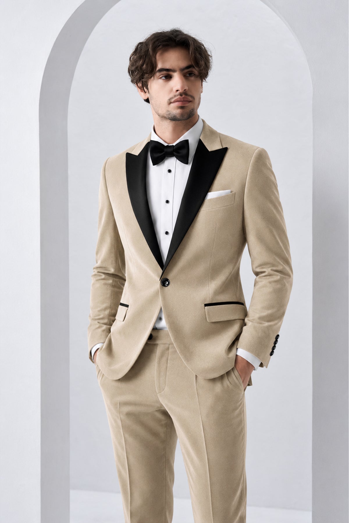 Lustre-Napa Cream Velvet Peak Lapel Tuxedo Blazer