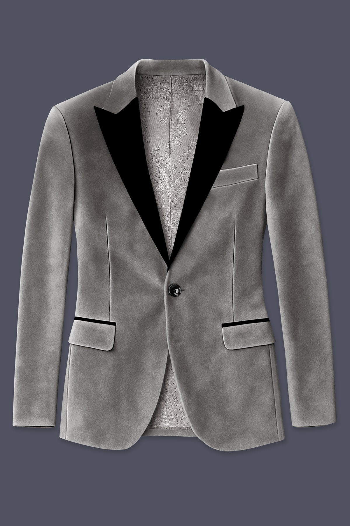 Noir-Chicago Gray Velvet Peak Lapel Tuxedo Blazer